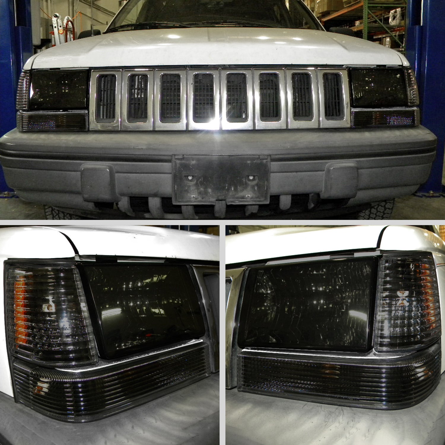 1993-1998 Jeep Grand Cherokee Corner Lights w/ Amber Reflectors Chrome/Smoke