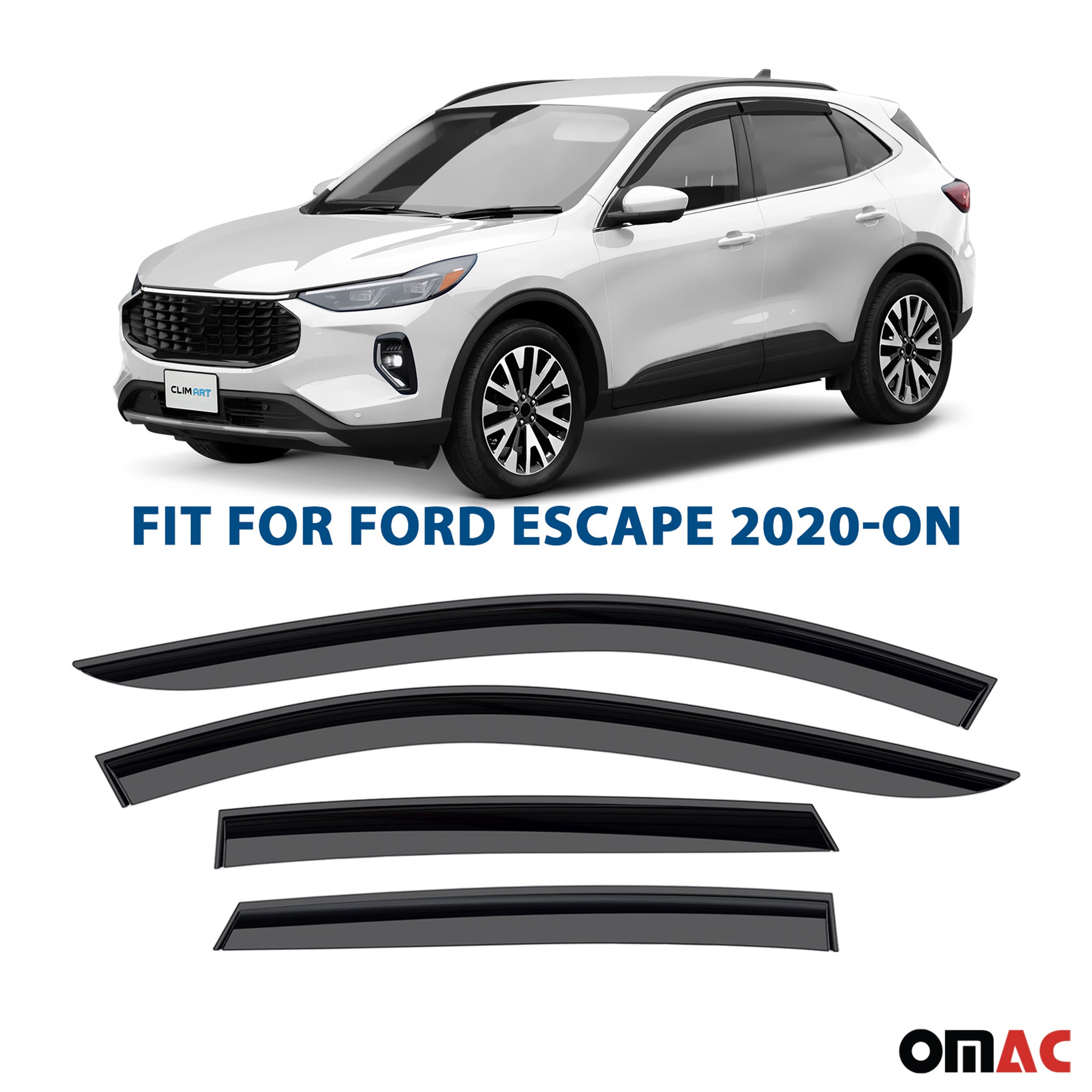 Clim Art Wind Deflectors for Ford Escape 2020-2025 Shatterproof Dark Smoke 4 Pcs