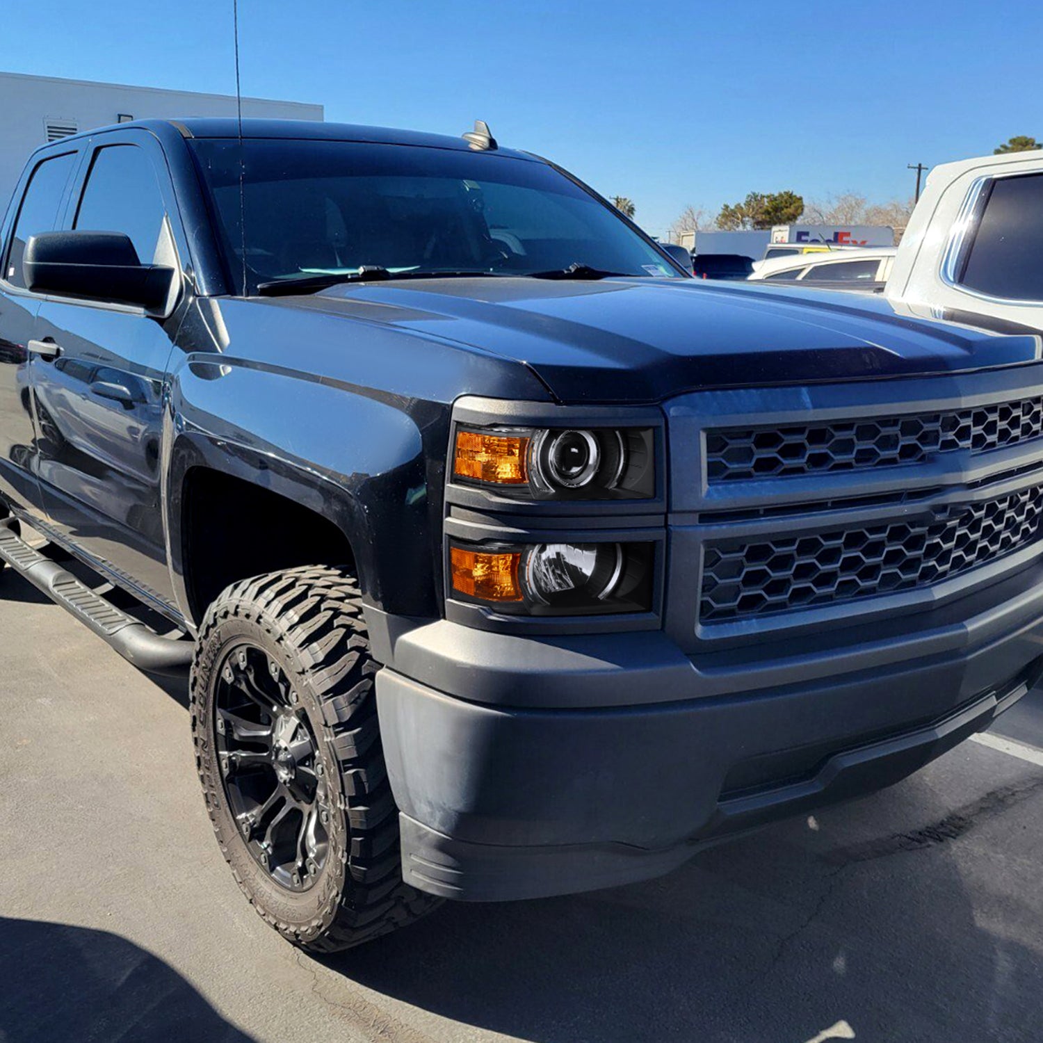 2014-2015 Chevy Silverado 1500 Projector Headlights Matte Black/Clear Lens
