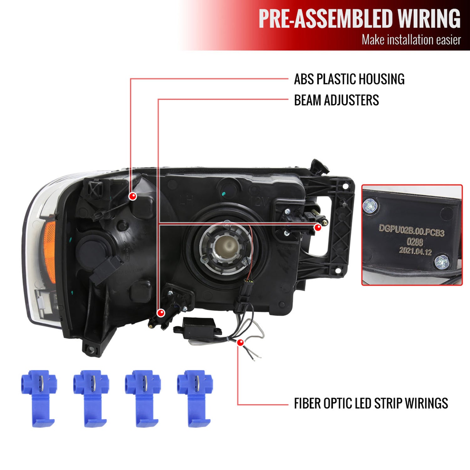 2002-2005 Dodge RAM 1500 / 2500/3500 LED Tube Factory Headlights