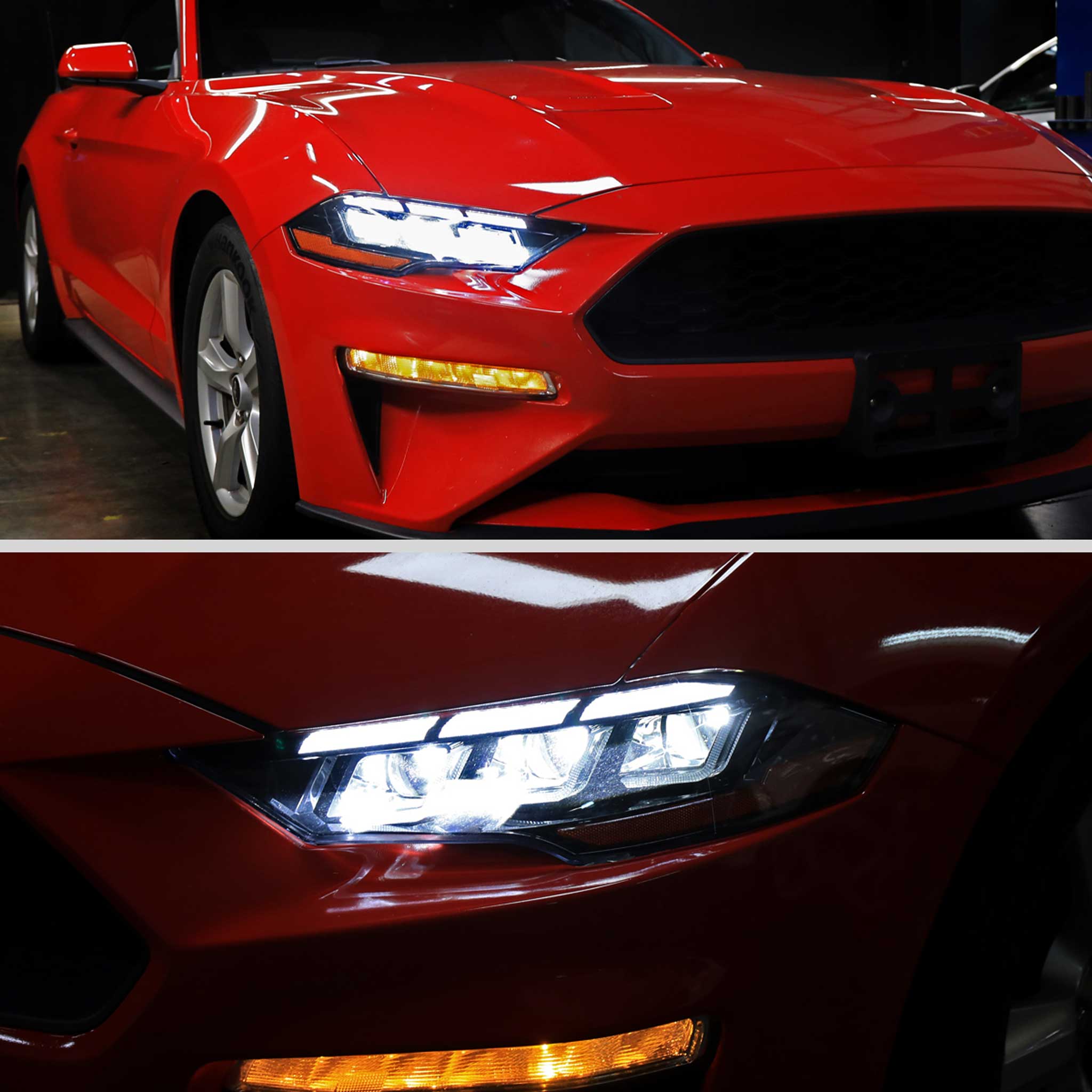 For Ford Mustang 2018-2023 Full LED Projector Headlights Sequential Start Up Black Housing Clear Lens