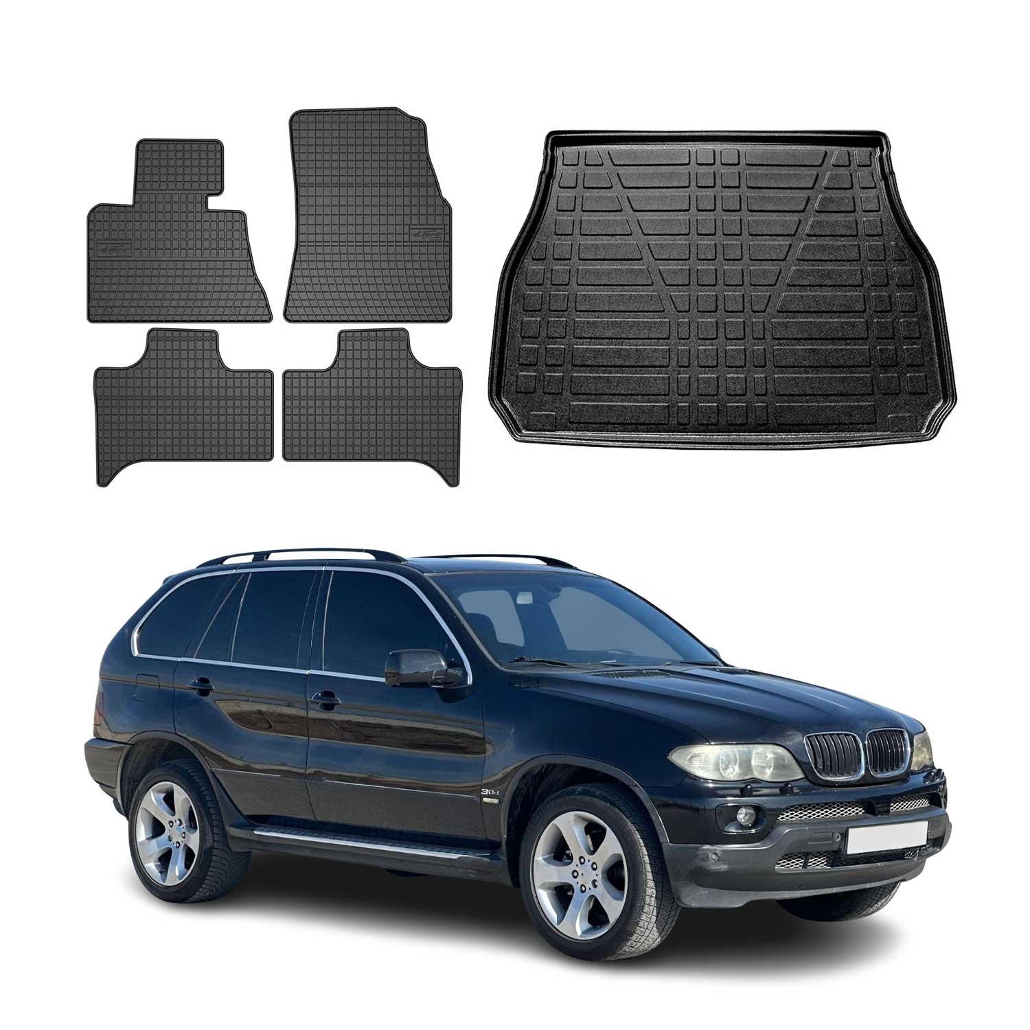 2000-2006 BMW X5 E53 Floor Mats & Cargo Liner Full Set All Weather Black