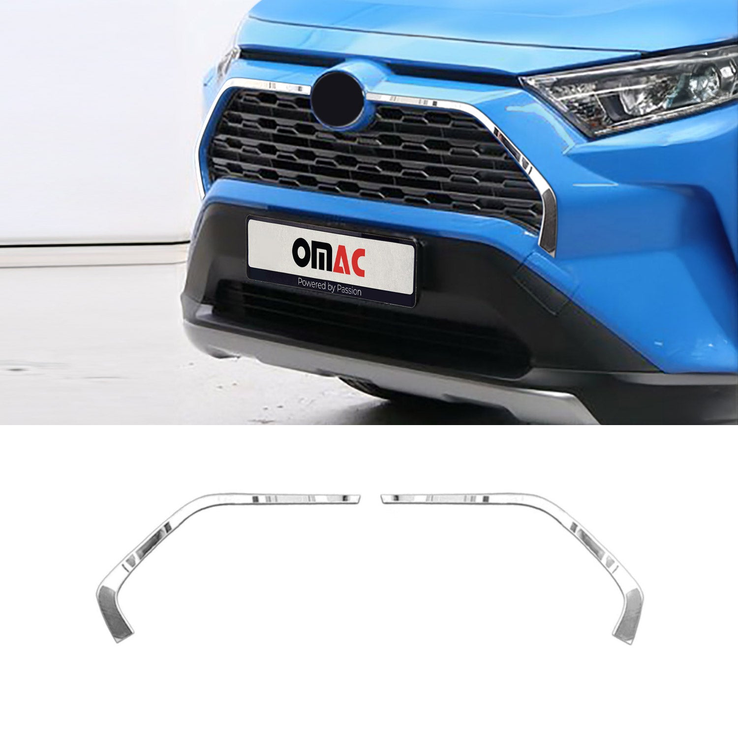 2019-2025 Toyota RAV4 Front Bumper Grill Trim Molding Steel Silver 2 Pcs