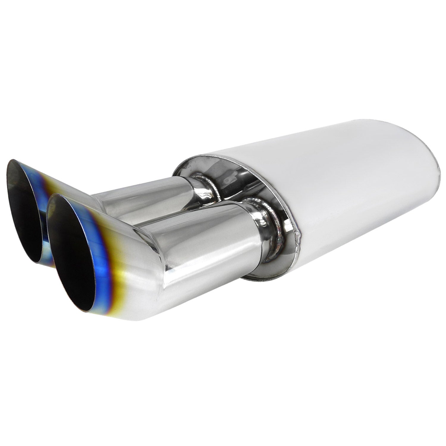 Universal DTM Style 2.5" Inlet/3" Outlet Steel Exhaust Muffler w/Dual Burnt Tips