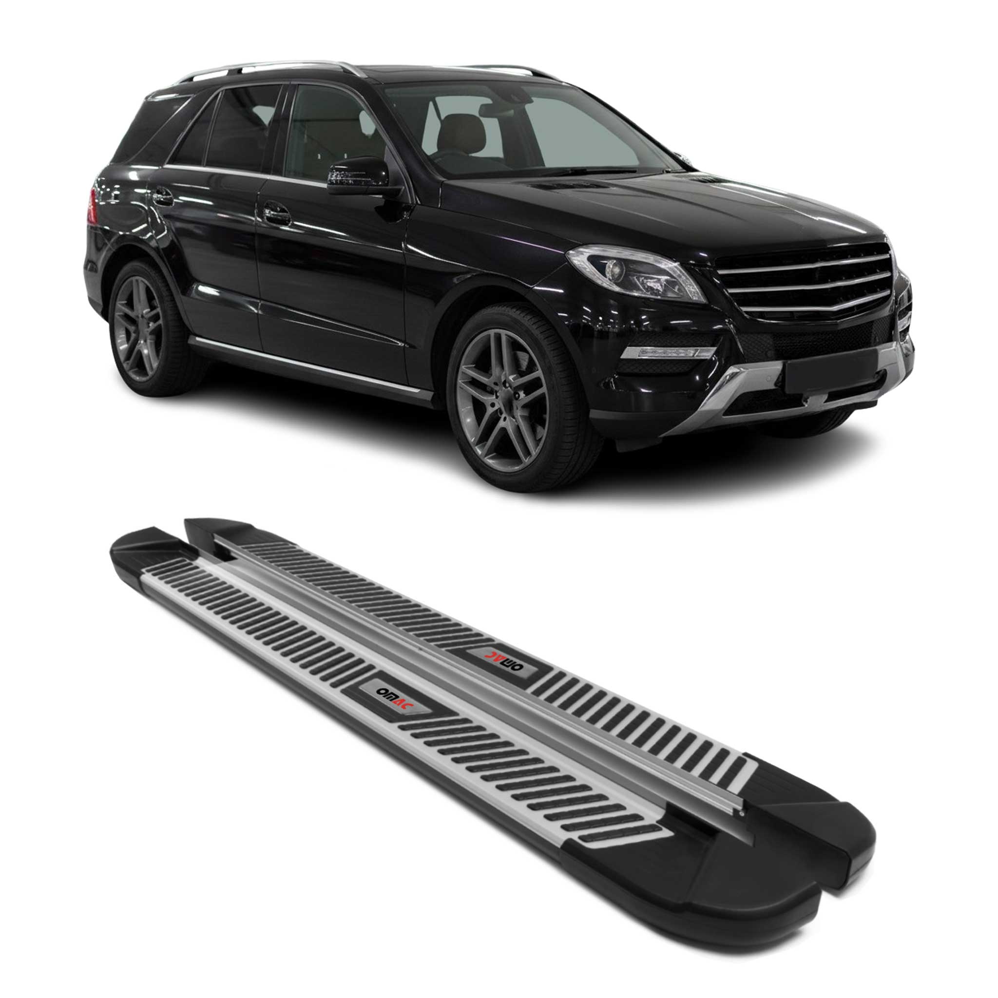 2012-2015 Mercedes ML Class W166 Running Boards Side Steps Silver & Black