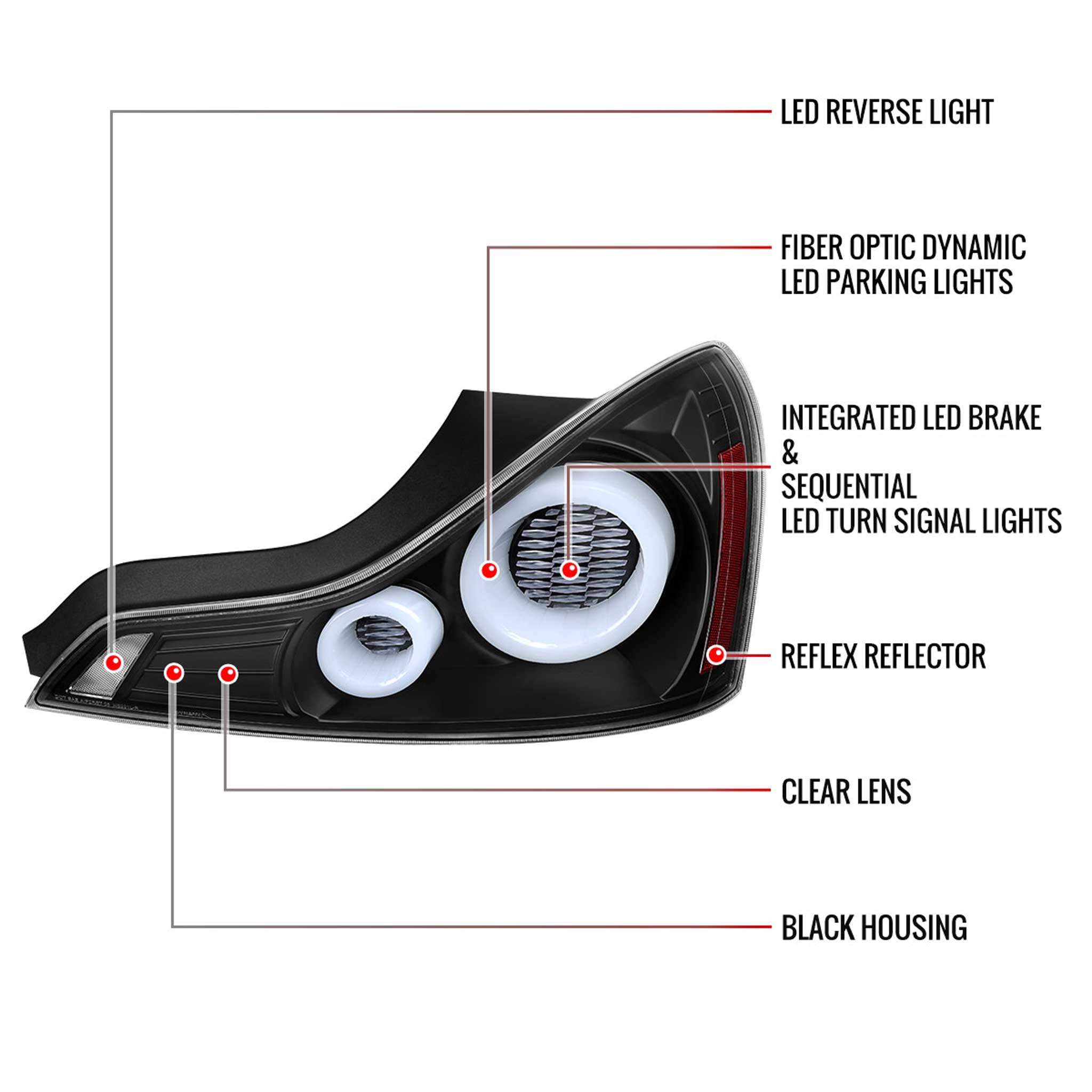 For Infiniti G37 2008-13 / Q60 Coupe 2014-15 LED Tail Light Switchback Sequential Turn Signals Matte Black Housing Clear Lens