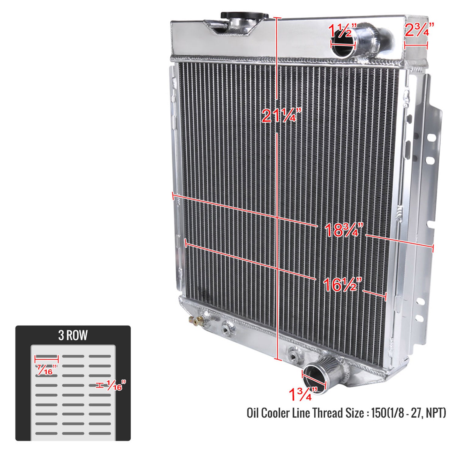 1964-1966 Ford Mustang Shelby V8 L6 Aluminum 3-Row Radiator