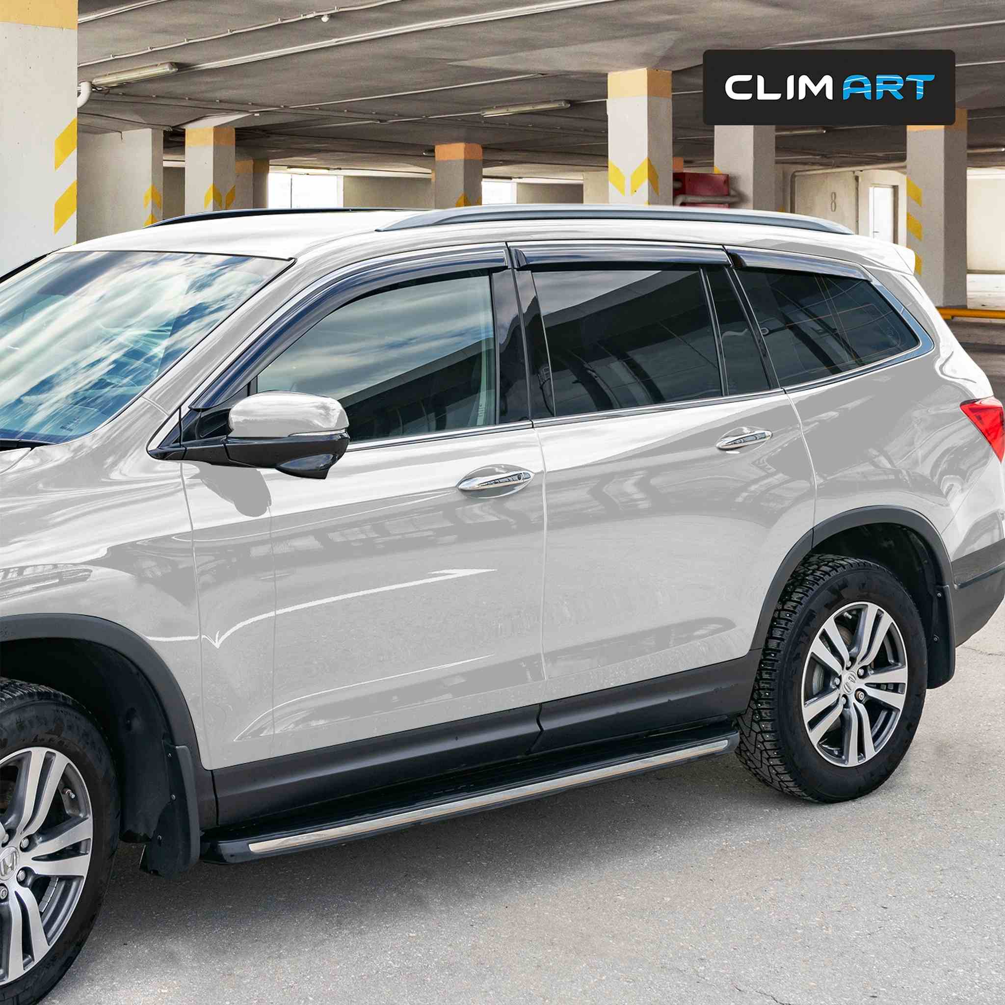 Clim Art Wind Deflectors for Honda Pilot 2016-2022 Tape-On Dark Smoke 6Pcs