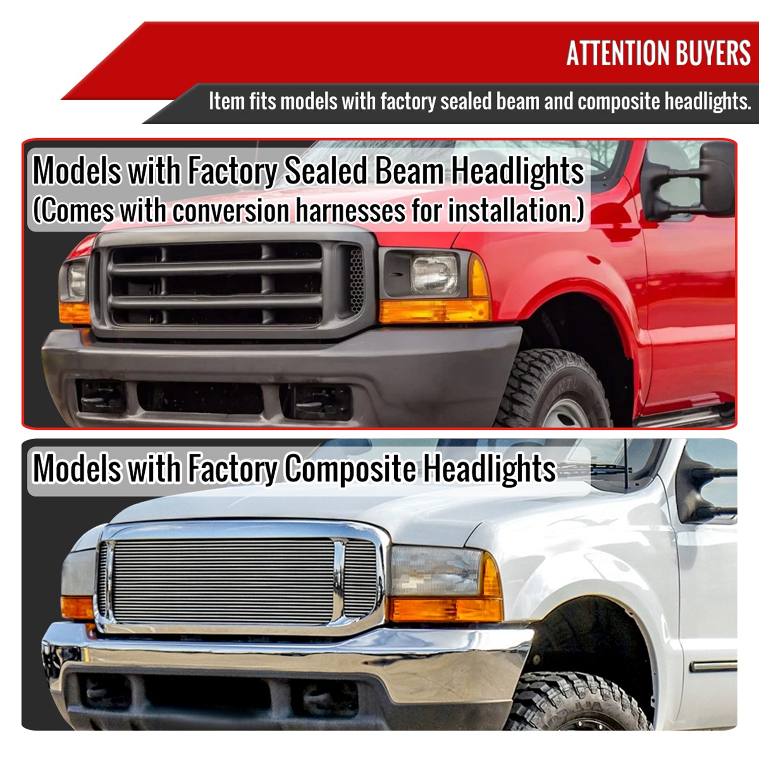 1999-2004 Ford F-250/350/450/550 /2000-2004 Excursion LED Bar Headlights Chrome