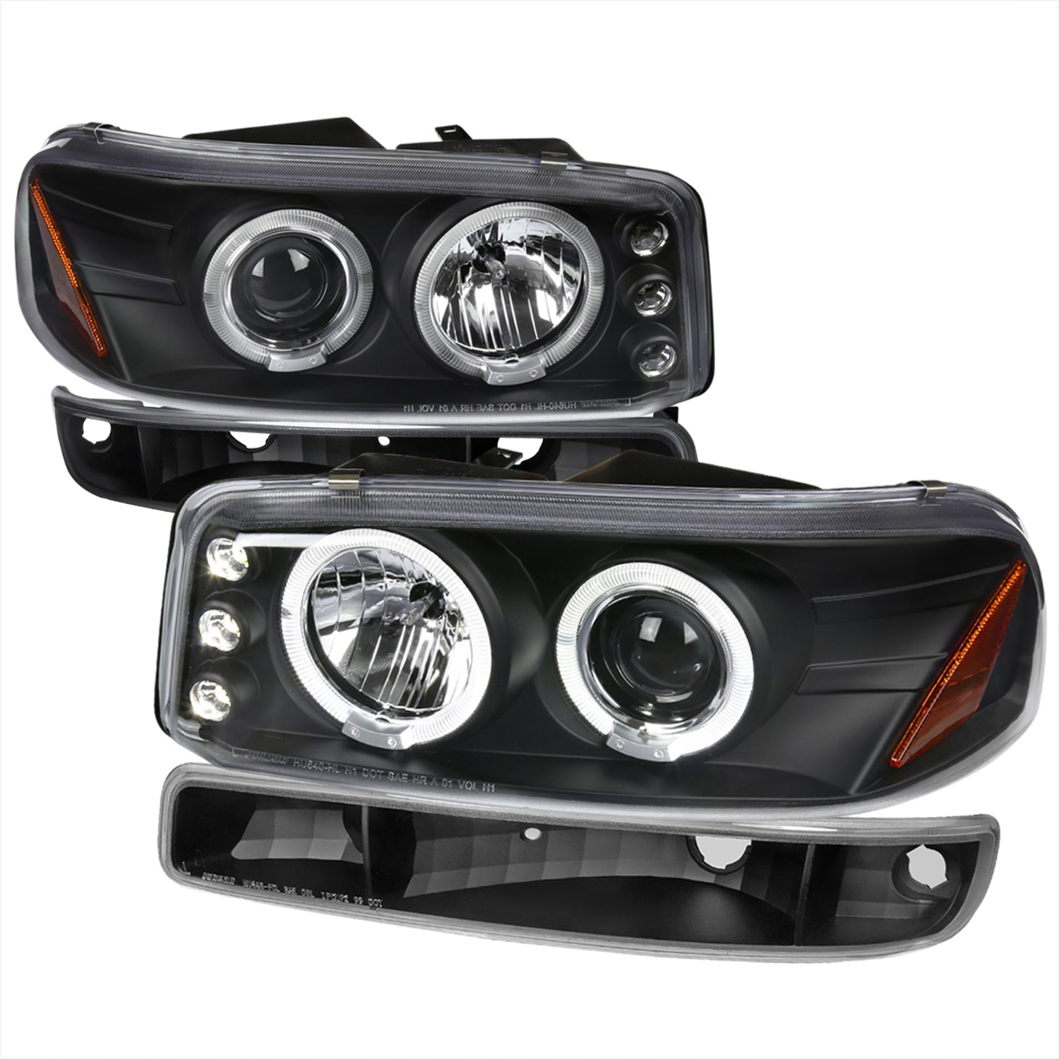 1999-2006 GMC Sierra/Yukon XL/SLT Dual Halo Headlights&Bumper Lights Black