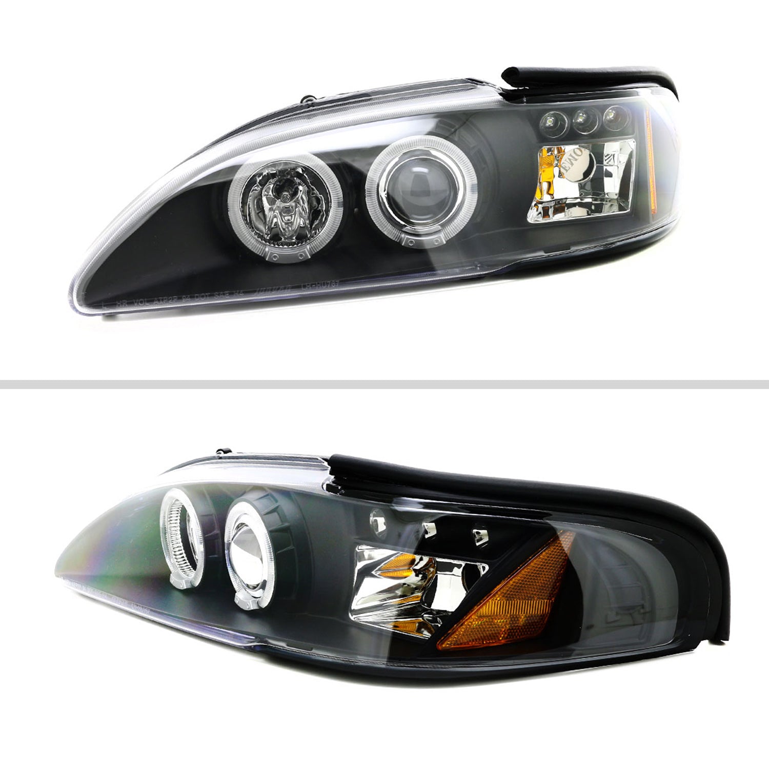 1994-1998 Ford Mustang Dual Halo Projector Headlights Matte Black/Clear Lens