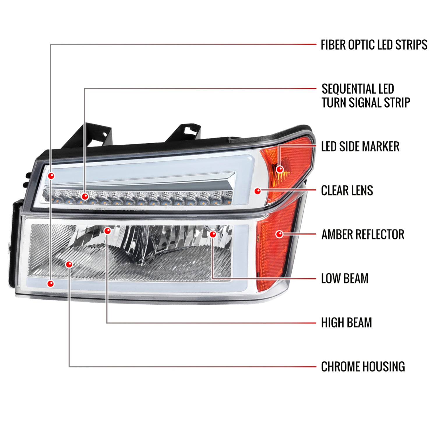 2004-2012 Chevy Colorado/ Canyon/ISUZU I-Series Headlights LED Bar Chrome