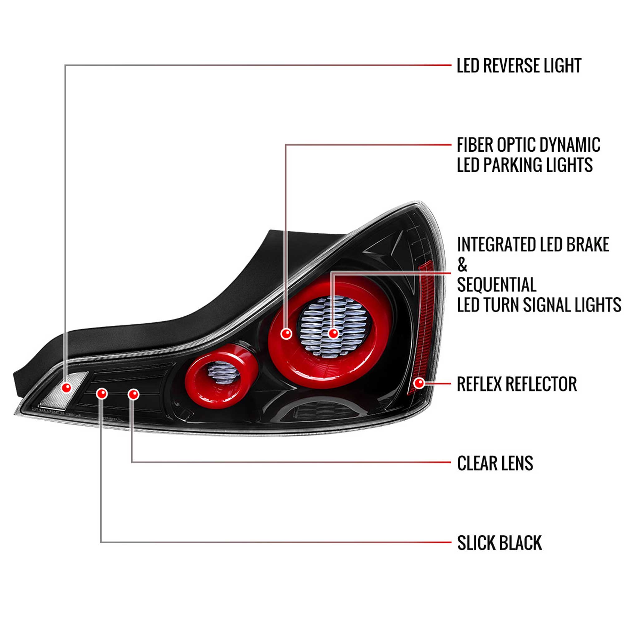 For Infiniti G37 2008-13 / Q60 Coupe 2014-15 LED Tail Lights Sequential Turn Signal Black Housing Clear Lens Switchback