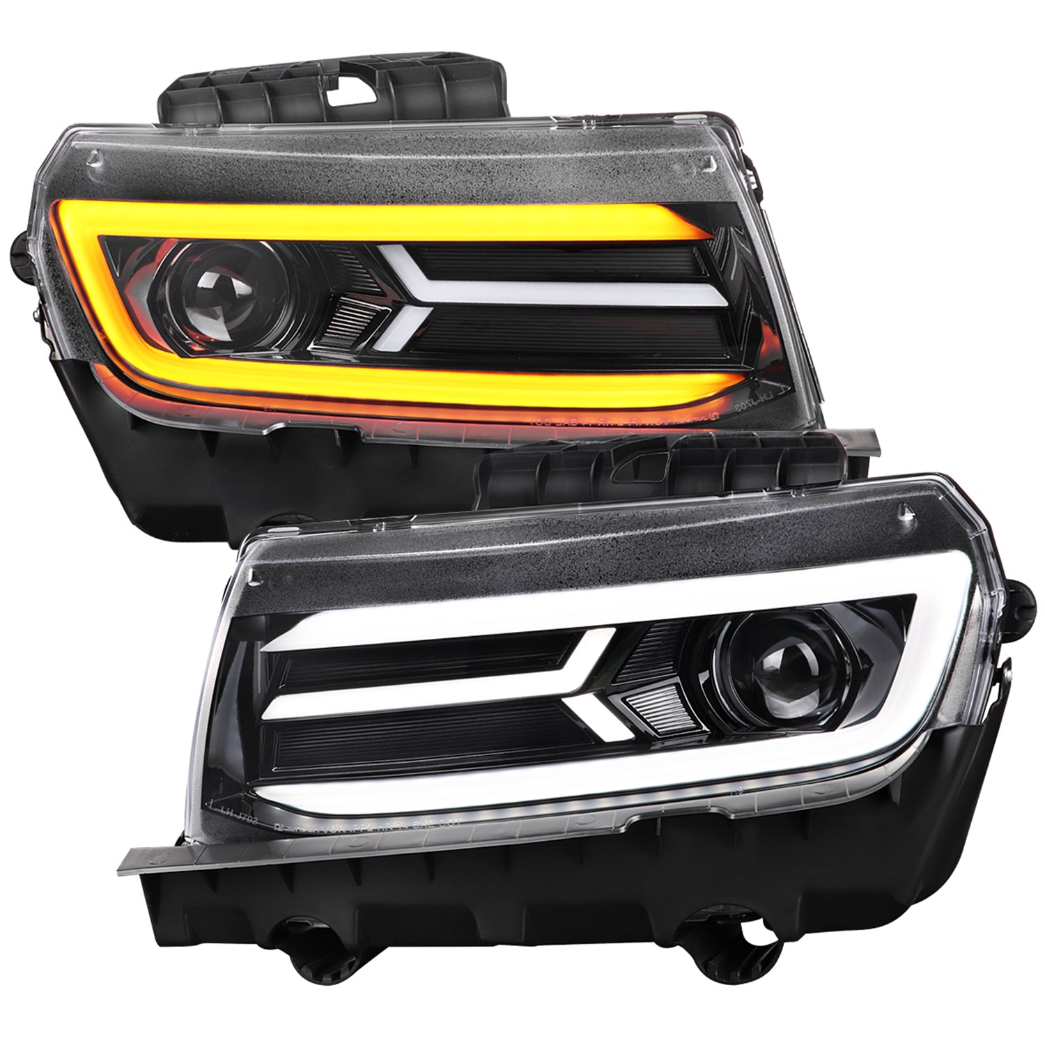 2014-2015 Chevy Camaro LED Projector Headlights Turn Signal Lights Black