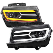 2014-2015 Chevy Camaro LED Projector Headlights Turn Signal Lights Black