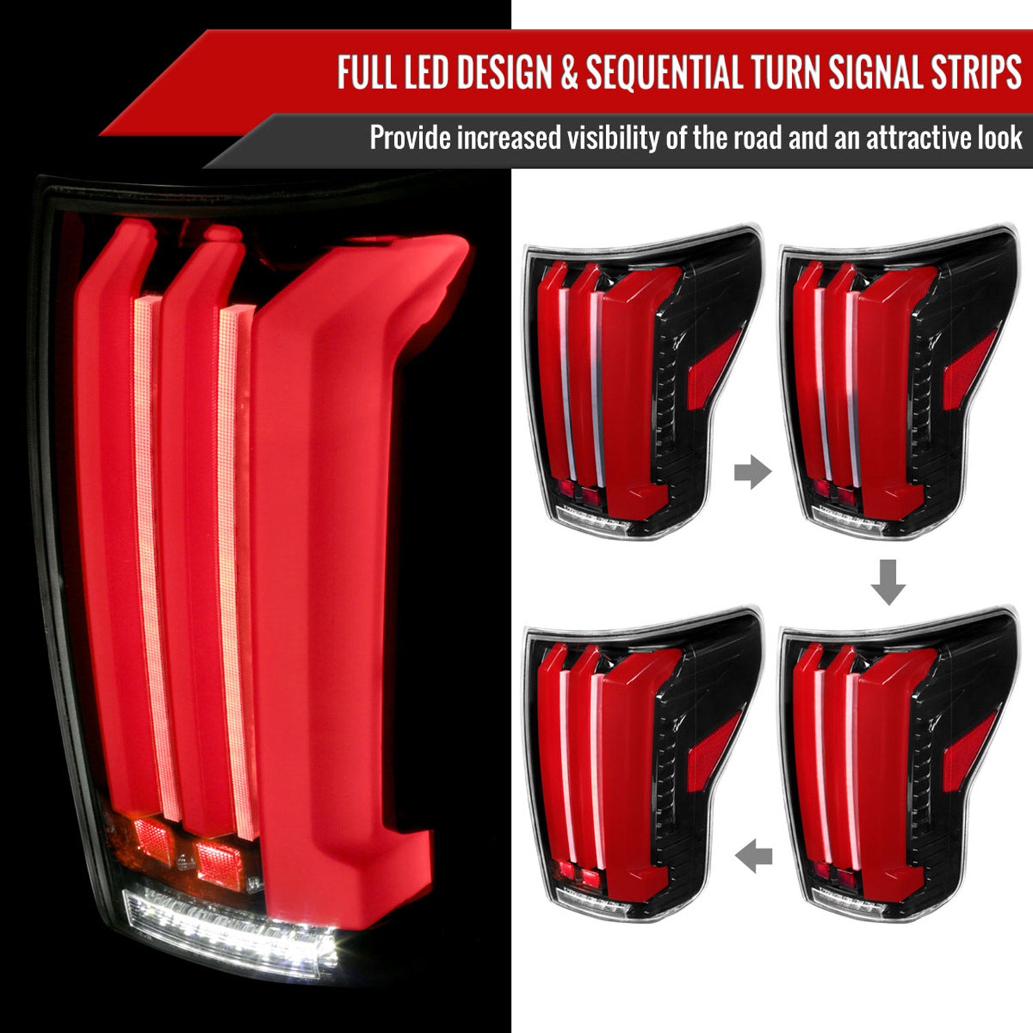2007-2013 Toyota Tundra Sequential Red LED Bar Tail Lights Glossy Black/Clear