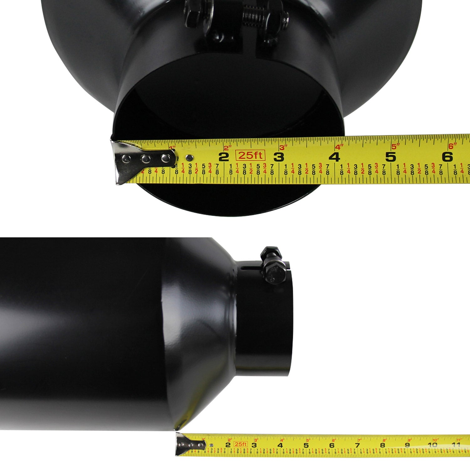 Universal 4" Inlet/8" Outlet Black Stainless Steel Bolt-On Angled Exhaust Tip