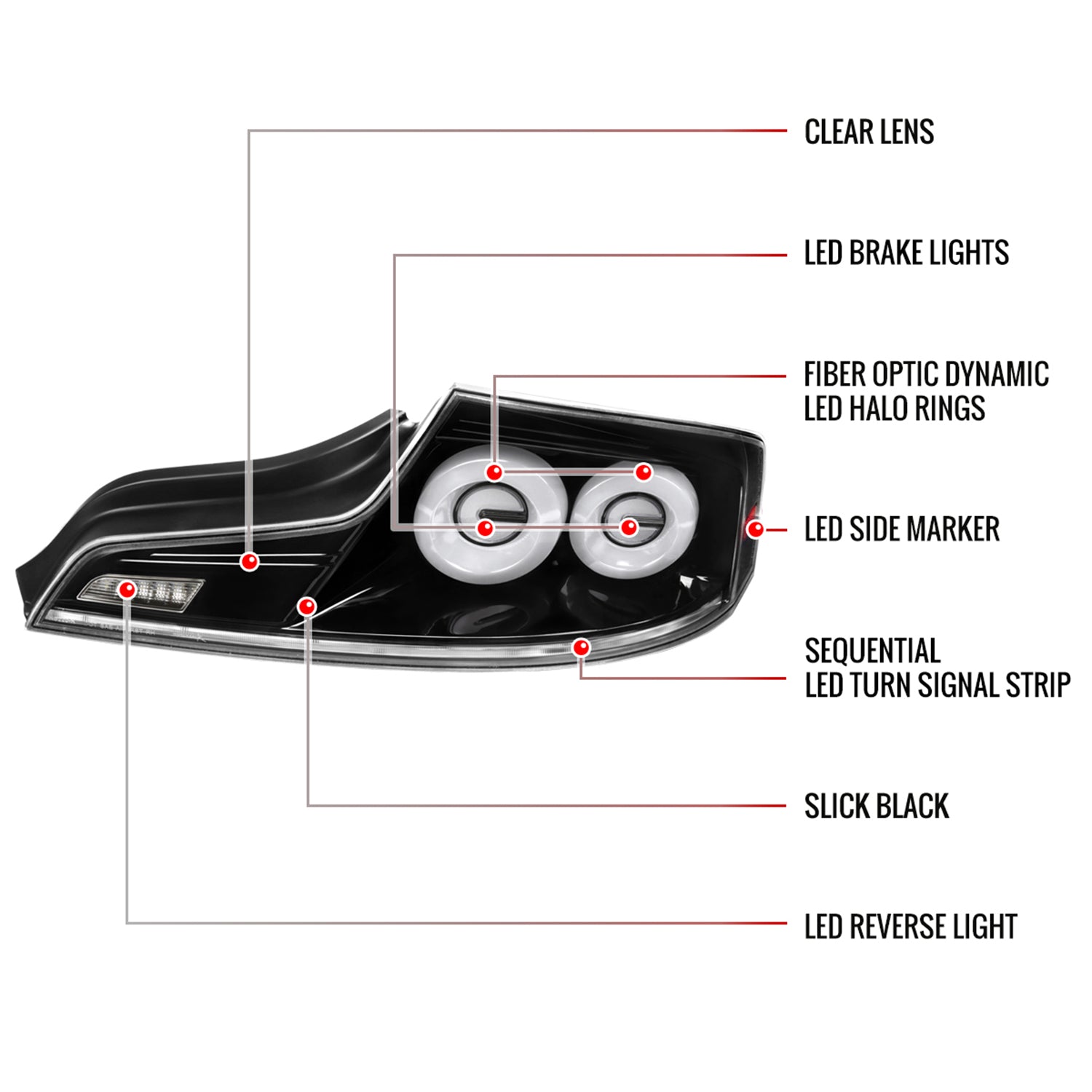 2003-2007 Infiniti G35 Coupe White LED Halo Signal Tail Lights Glossy Black