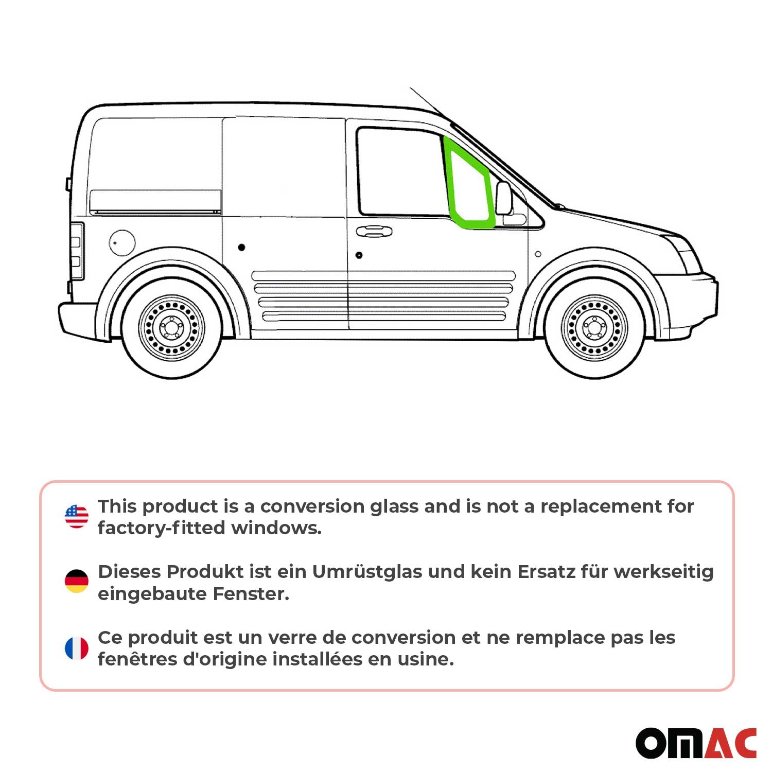 2010-2013 Ford Transit Connect Quarter Window Glass Passenger Side L1 L2