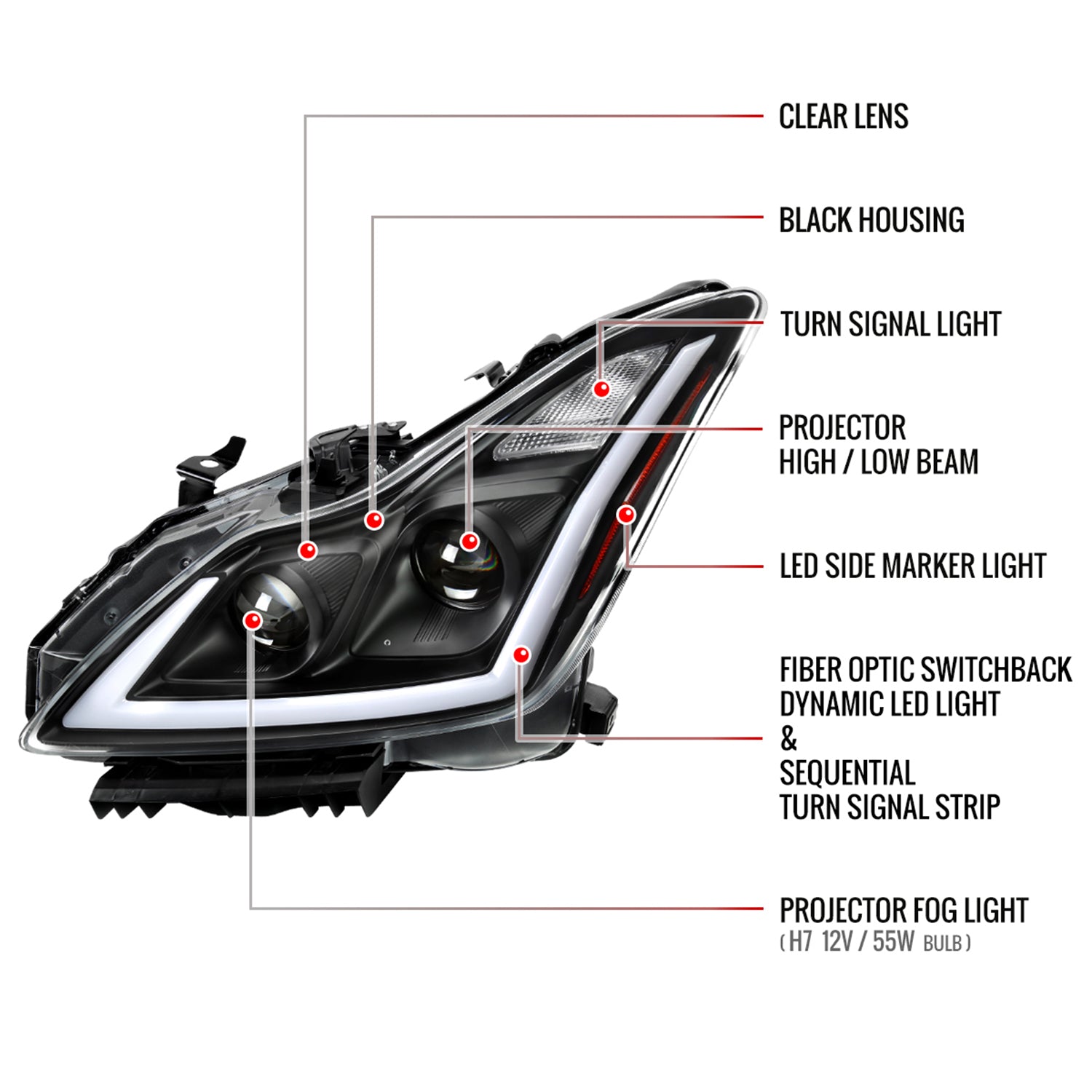 2008-2013 Infiniti G37/14-2015 Q60 Coupe/Convertible LED Signal Headlights Black