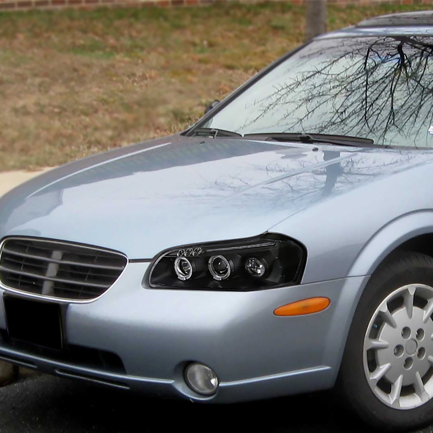 2000-2001 Nissan Maxima Dual Halo Projector Headlights Matte Black/Clear Lens