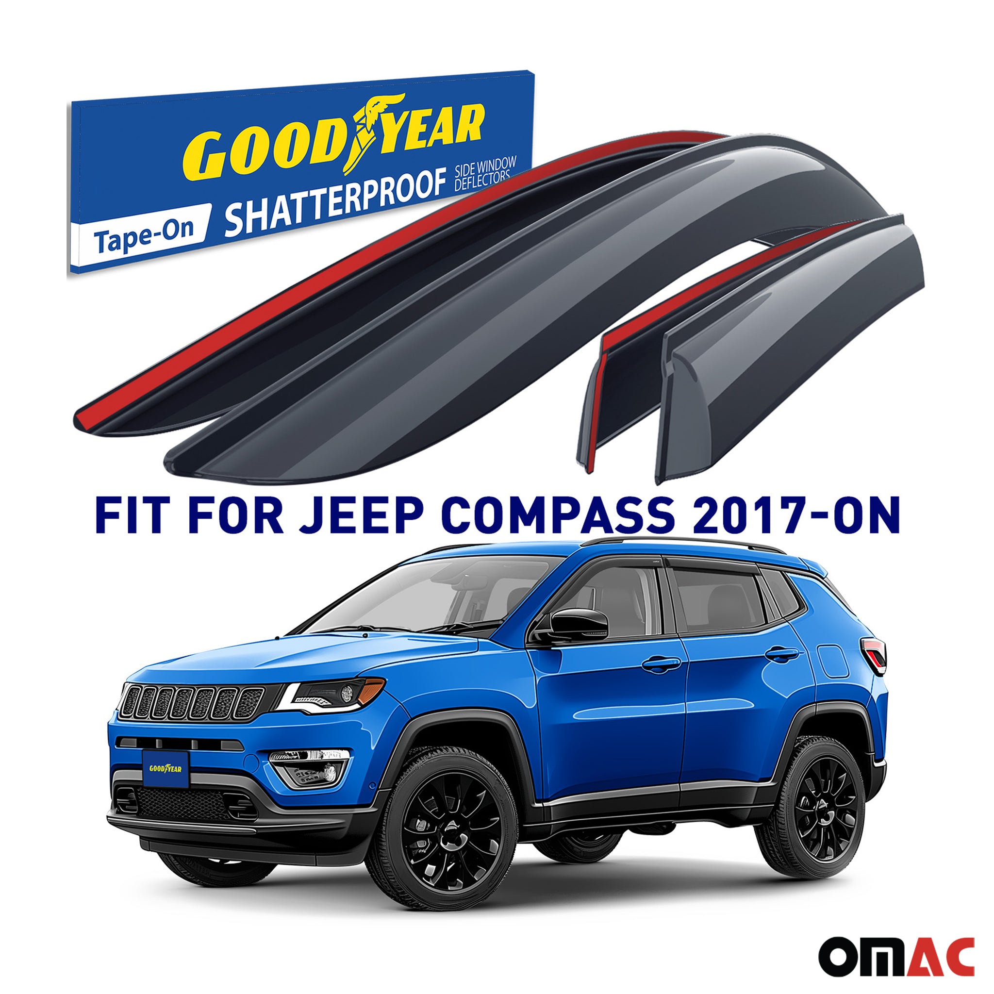 Goodyear Wind Deflectors for Jeep Compass 2017-2025 Tape-On Premium Smoke 4 pcs