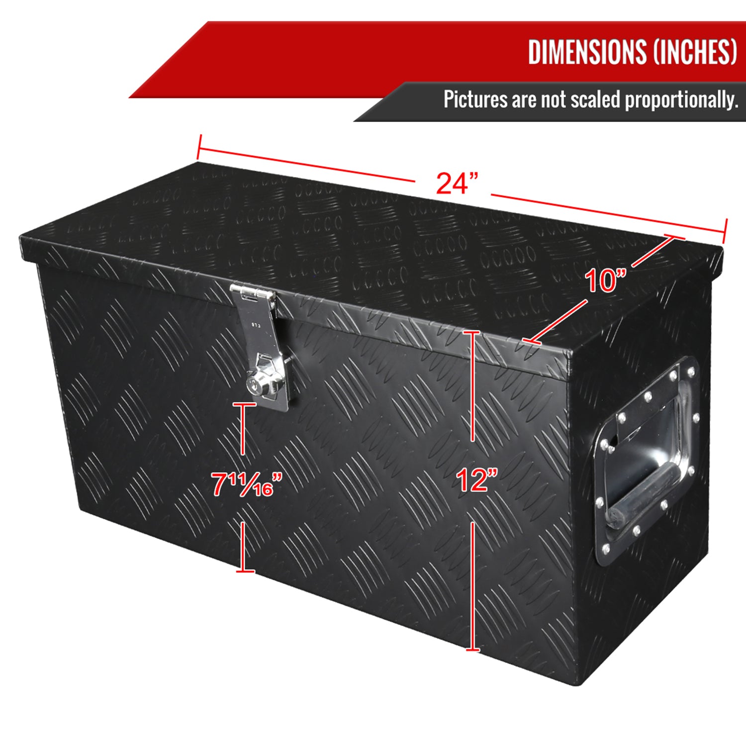 Universal 24" Heavy Duty Black Aluminum Tool Box w/ Side Handles Lock & Keys