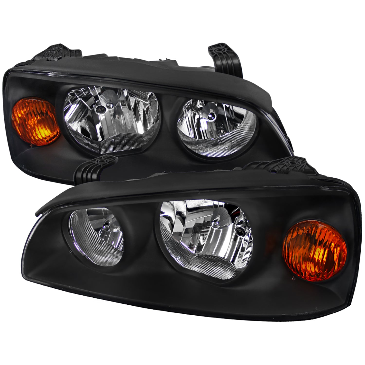 2004-2006 Hyundai Elantra Crystal Headlights w/ Amber Reflectors Black/Clear