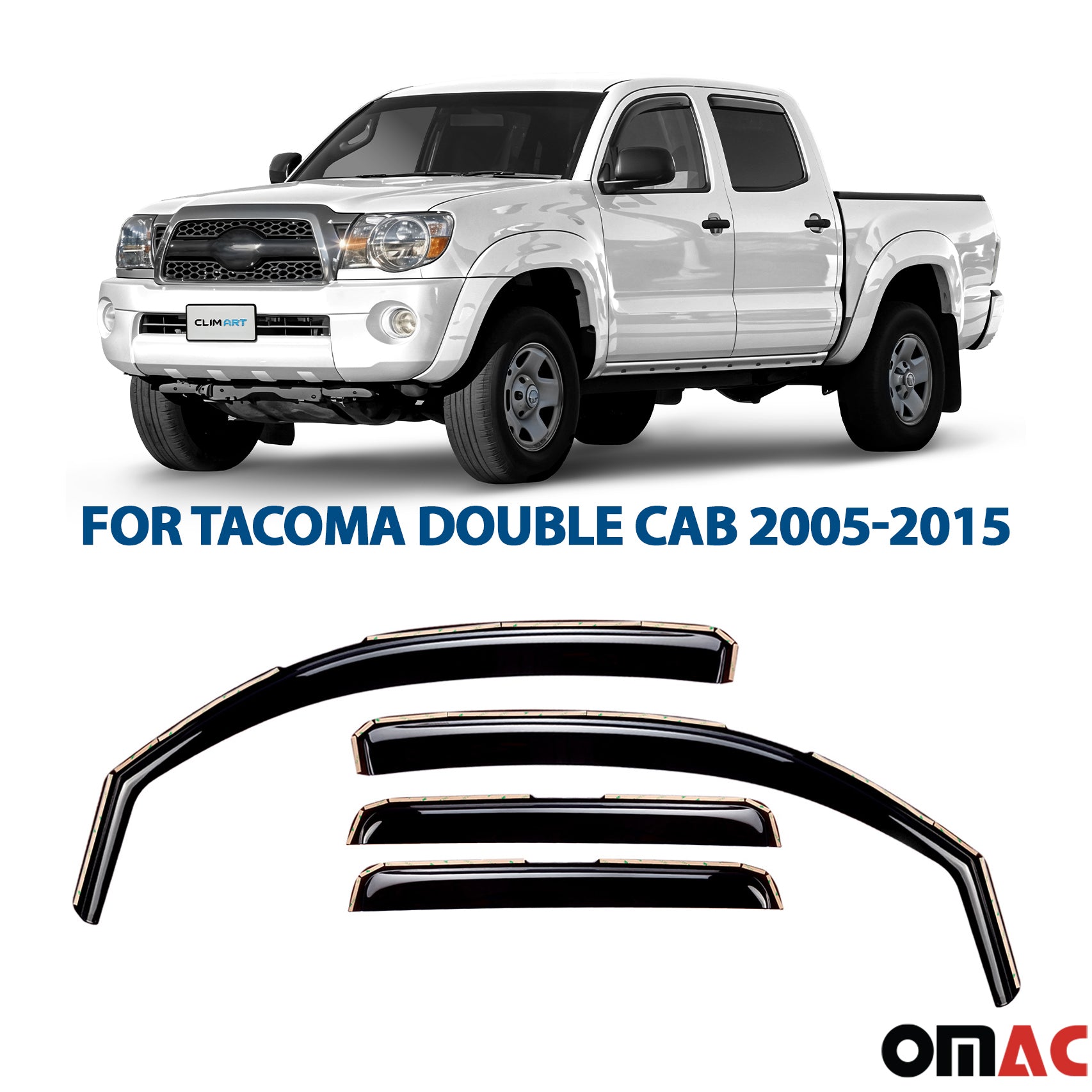 Clim Art Wind Deflectors for Toyota Tacoma 2005-2015 Double Cab Shatterproof 4x