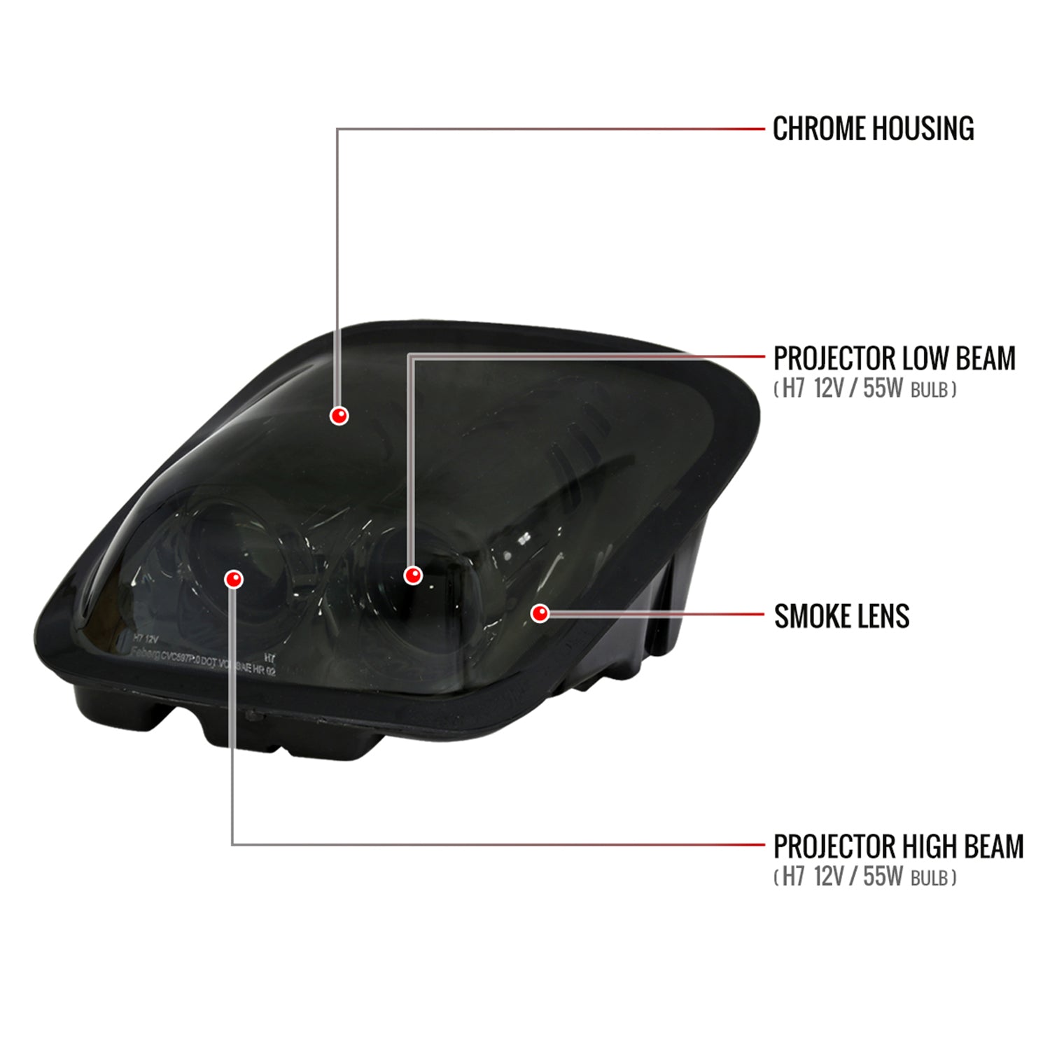 1997-2004 Chevy Corvette C5 H7 Projector Headlights Chrome/Smoke Lens