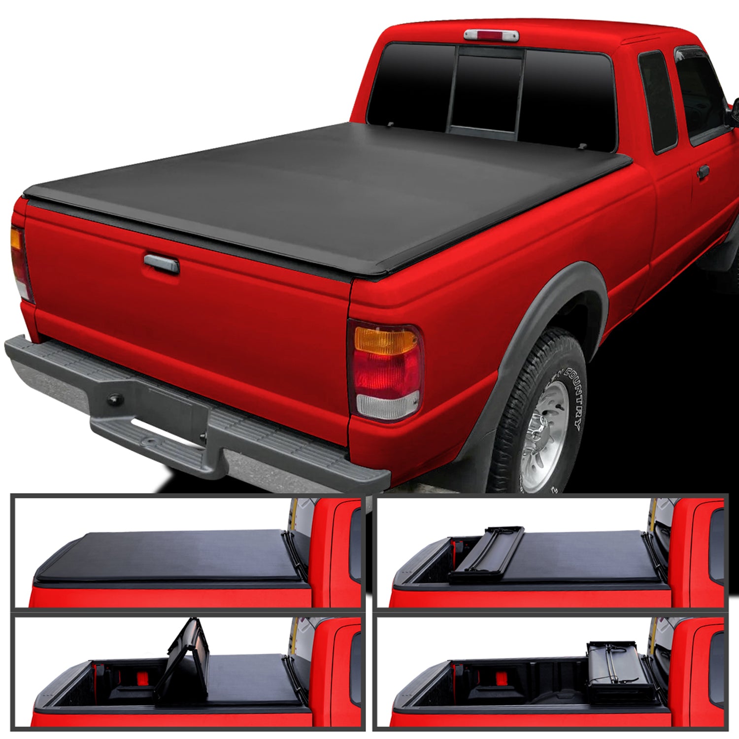 1982-2013 Ford Ranger Mazda B3000 6' Bed Quad-Fold Soft Tonneau Cover
