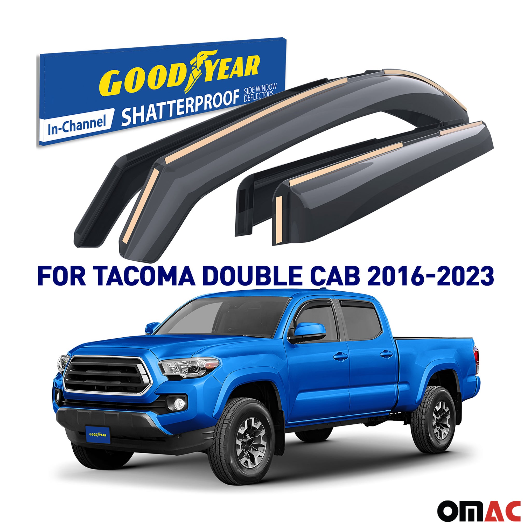 Goodyear Wind Deflectors for Toyota Tacoma 2016-2023 Double Cab Shatterproof 4x