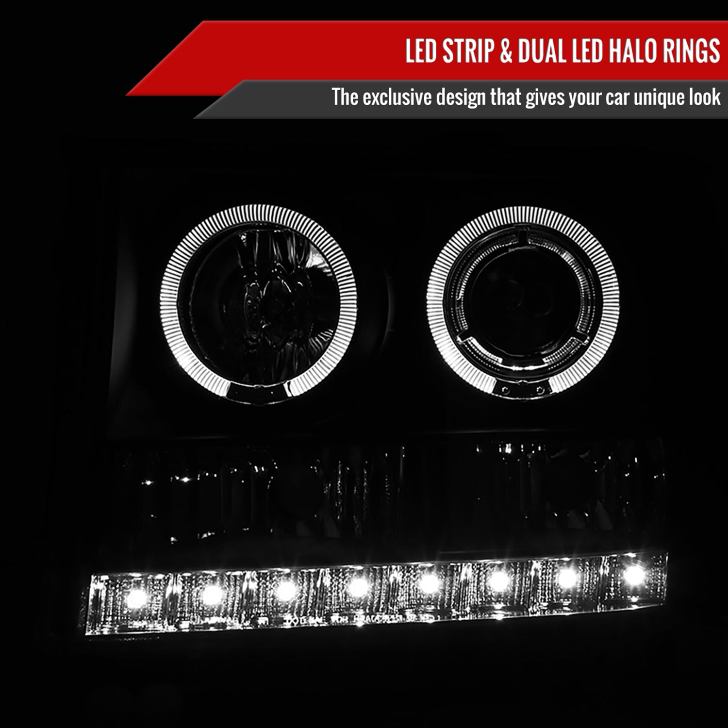 2007-2014 GMC Sierra SMD Dual Halo Projector Headlights Matte Black/Clear Lens