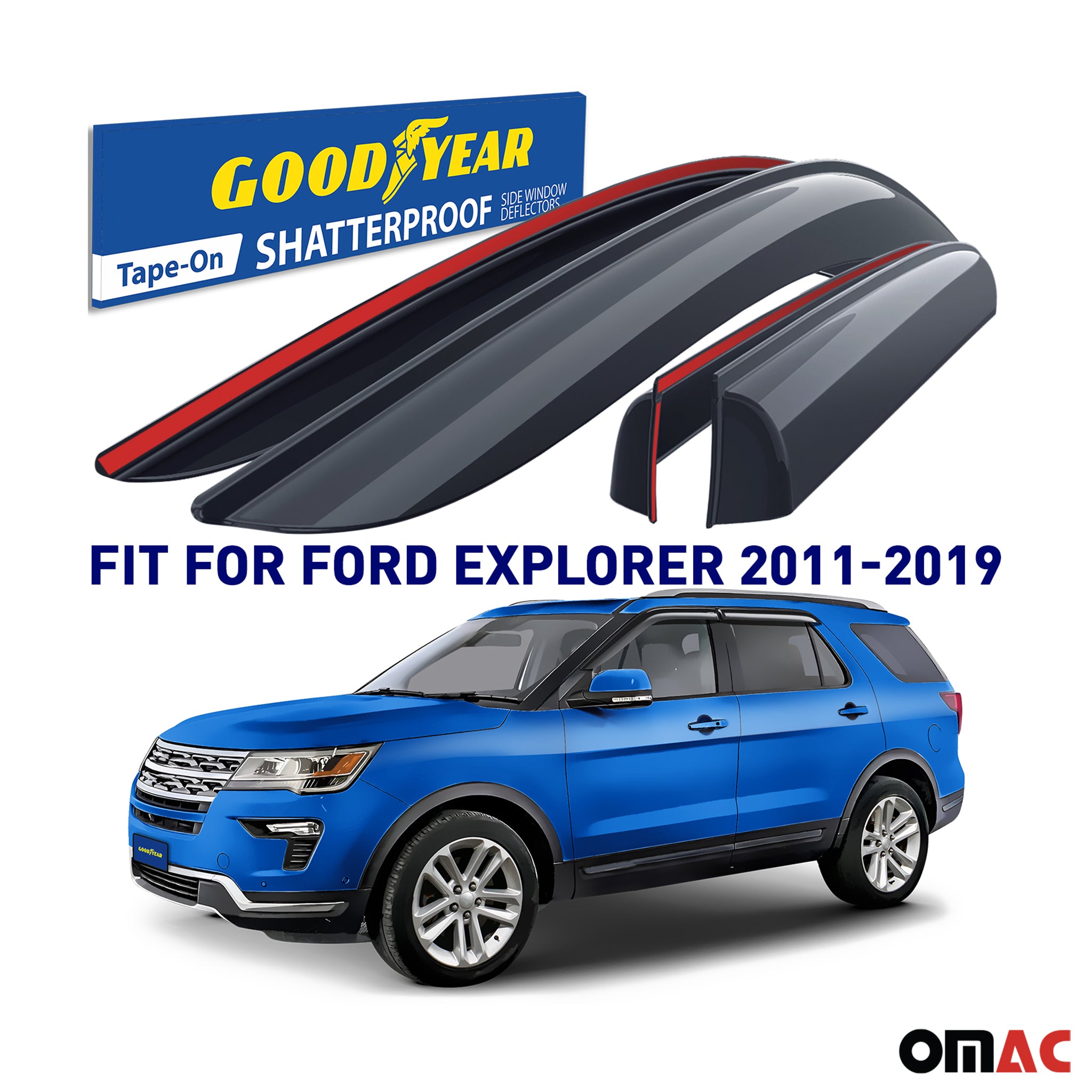 Goodyear Wind Deflectors for Ford Explorer 2011-2019 Tape-On Premium Smoke 4 pcs