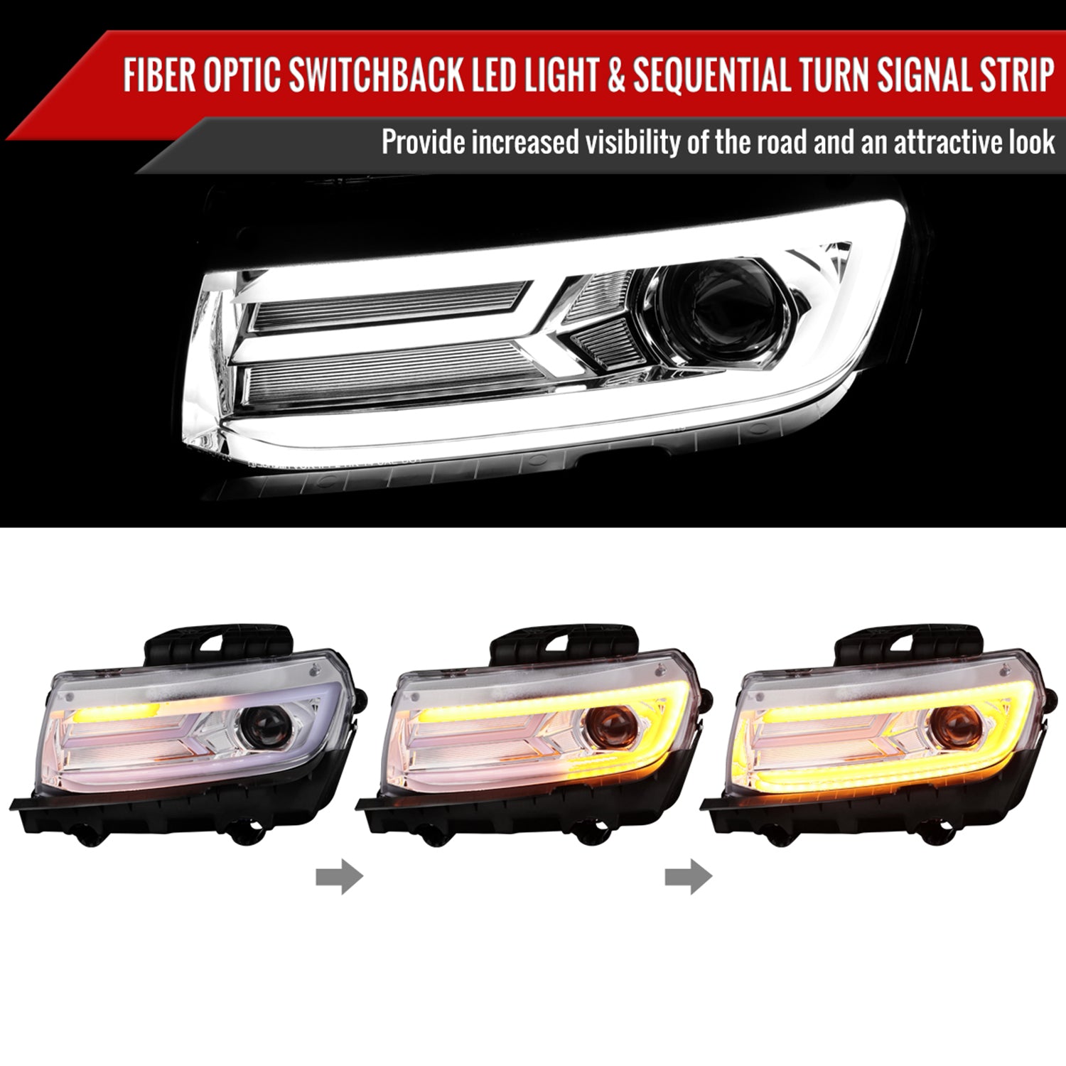 2014-2015 Chevy Camaro LED Projector Headlights Turn Signal Lights Chrome