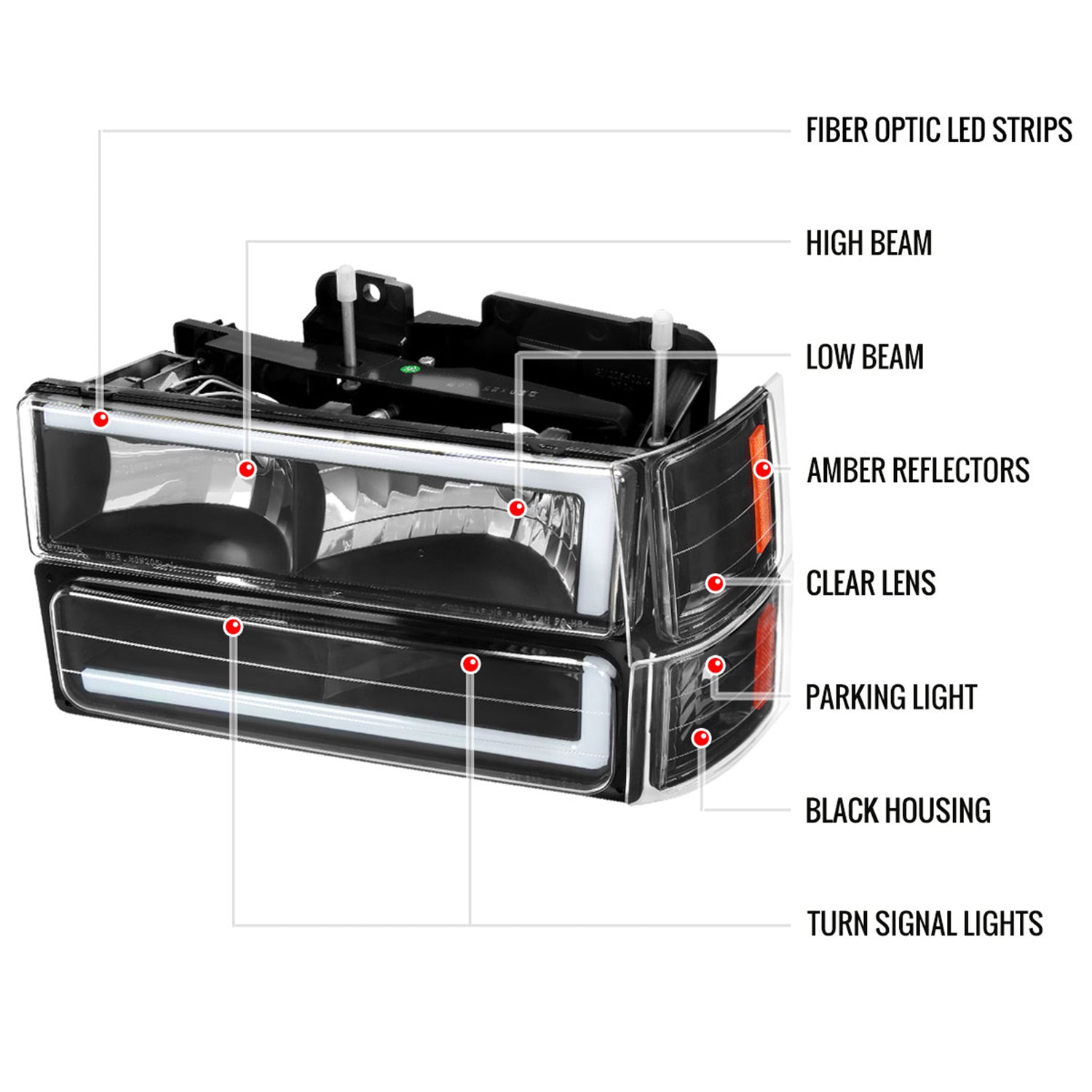 1994-1998 Chevy C10 C/K Tahoe Suburban LED Headlights &Corner Lights Black
