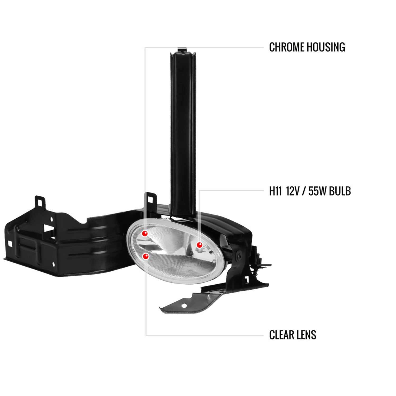 2008-2010 Honda Accord 2DR Coupe H11 Fog Lights Kit Chrome/Clear Lens