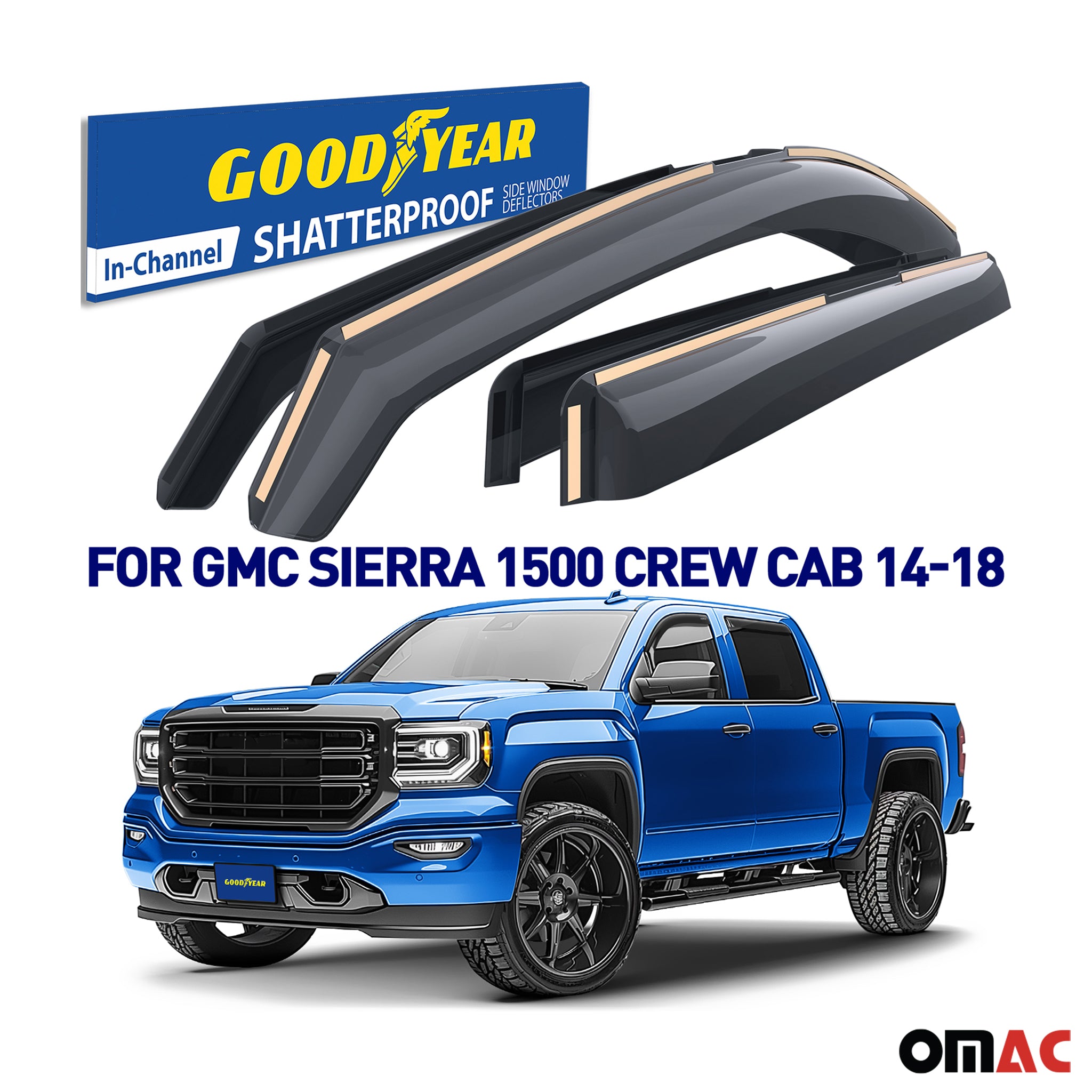 Goodyear Wind Deflectors for GMC Sierra 2500 3500HD 2015-2019 Crew Cab 4Pcs