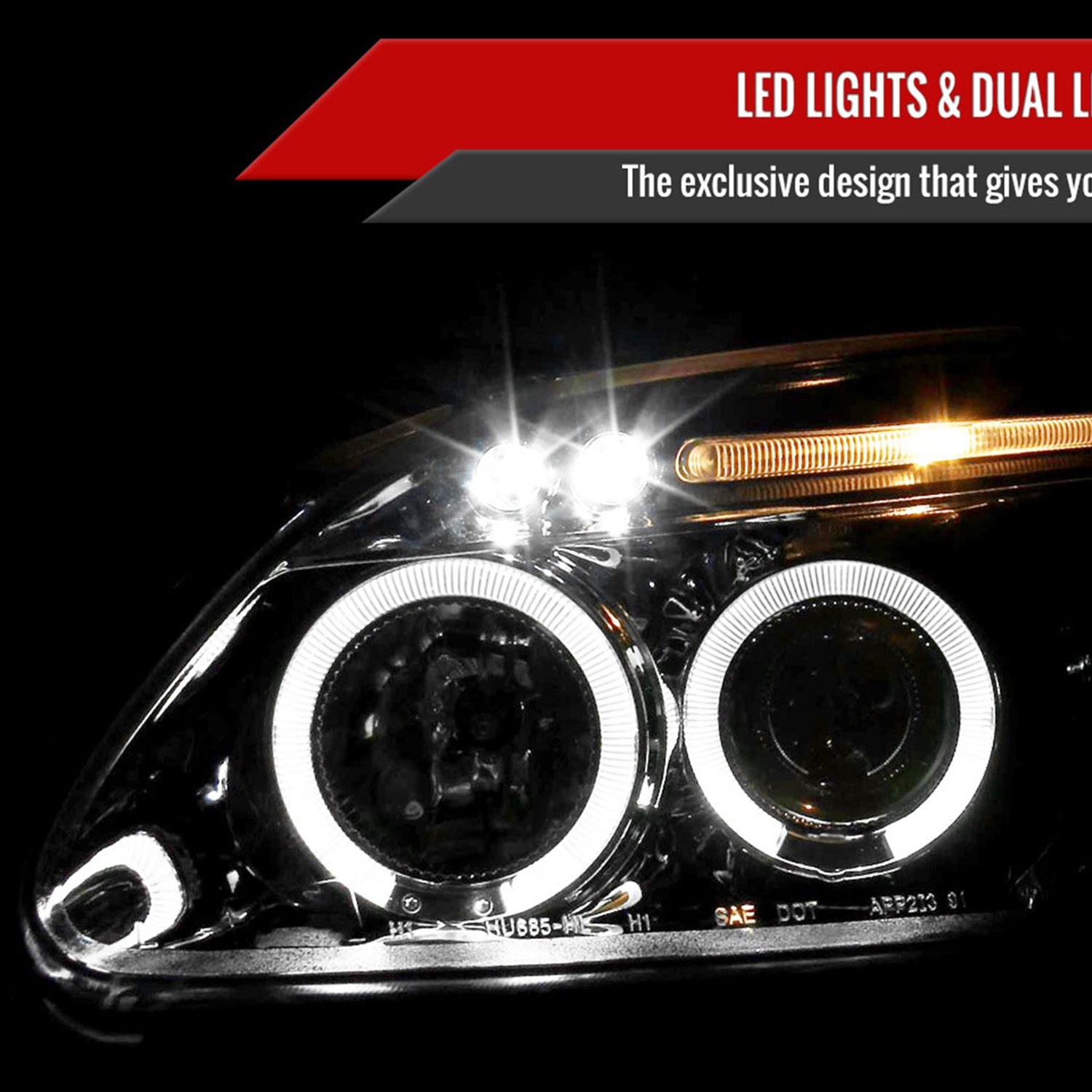 1996-1998 Honda Civic Dual Halo Projector Headlights Chrome/Clear Lens