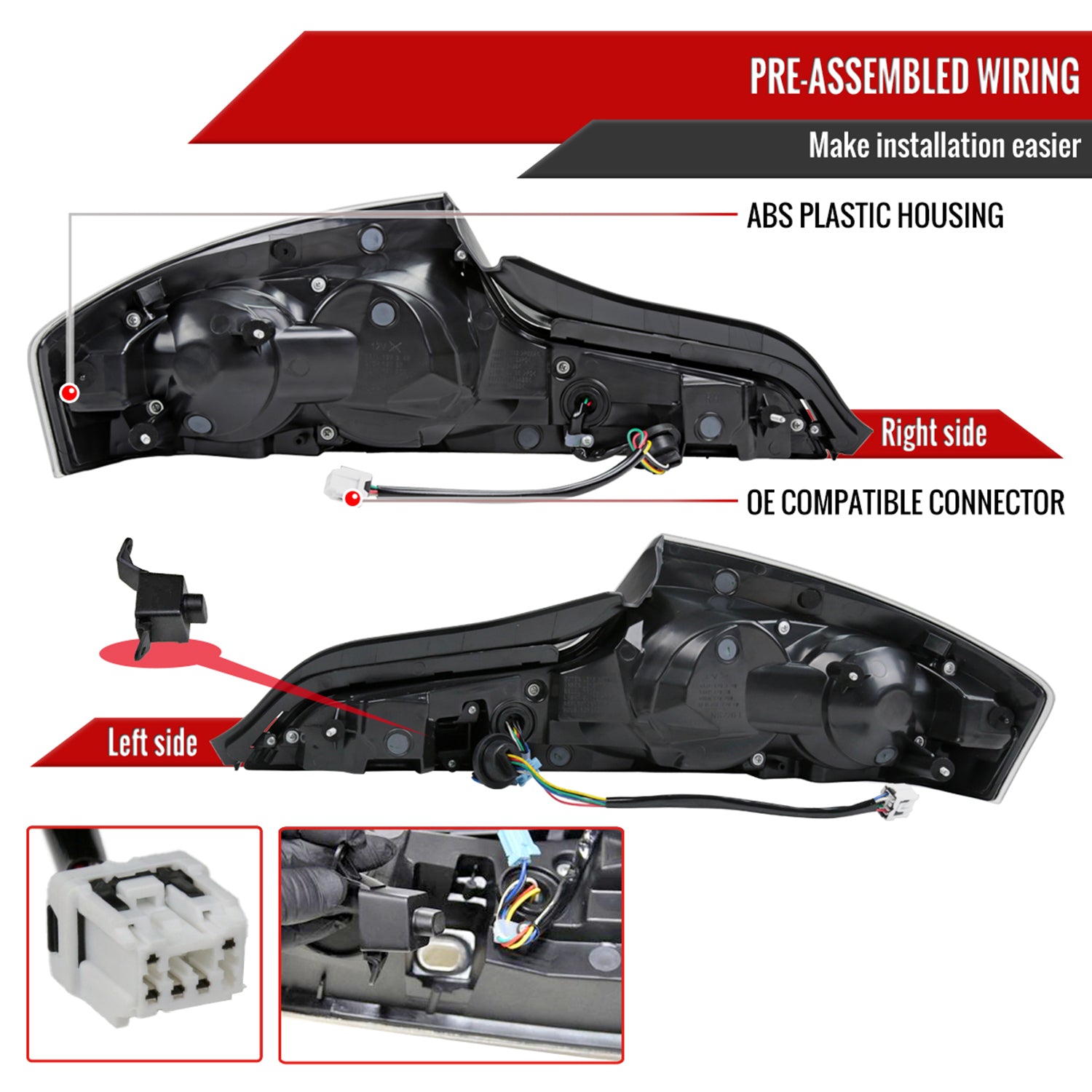 2003-2007 Infiniti G35 Coupe Red LED Halo Signal Tail Lights Matt Black/Clear