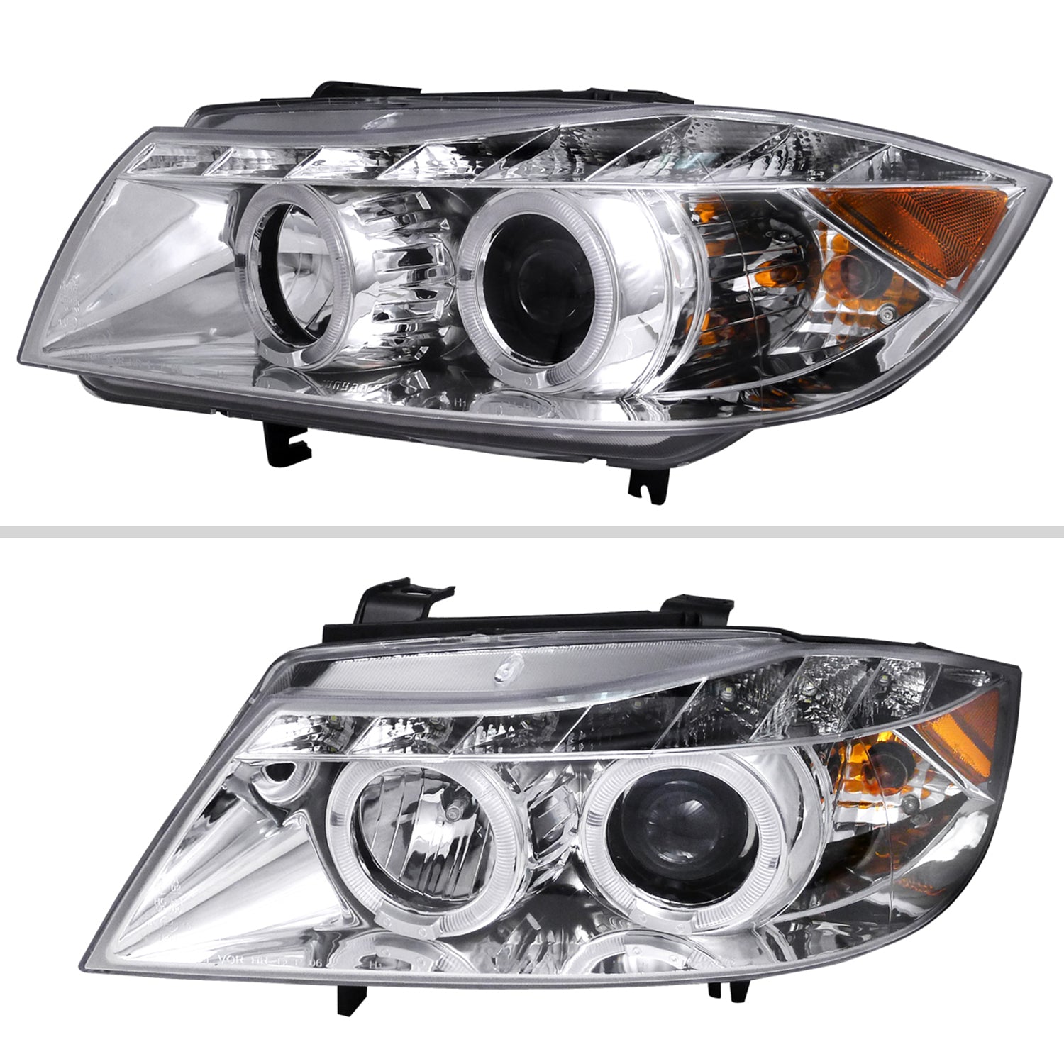 2006-2008 BMW E90 3 Series Sedan Dual Halo Headlights LED Light Chrome