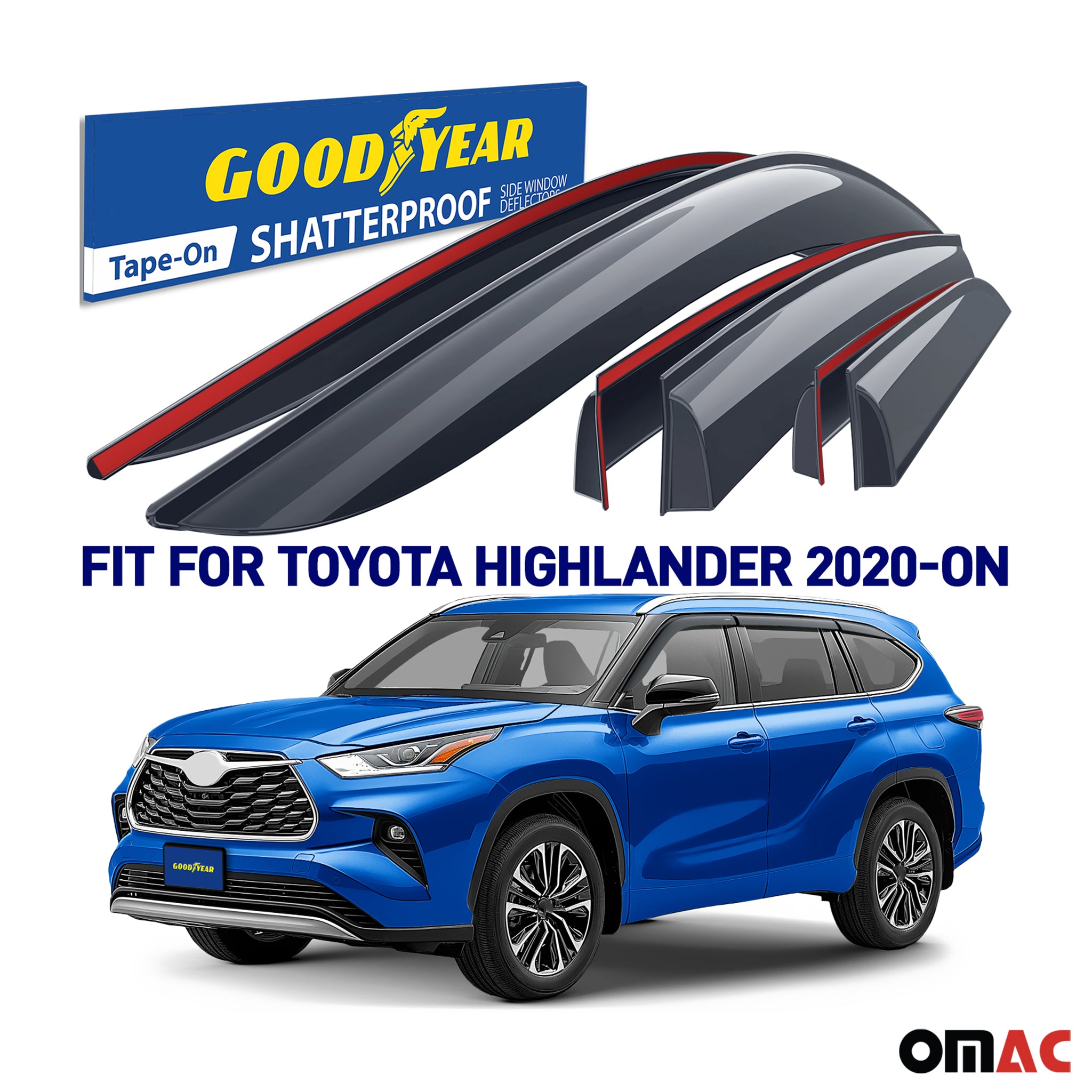 Goodyear Wind Deflectors for Toyota Highlander 2020-2025 Shatterproof Smoke 6x