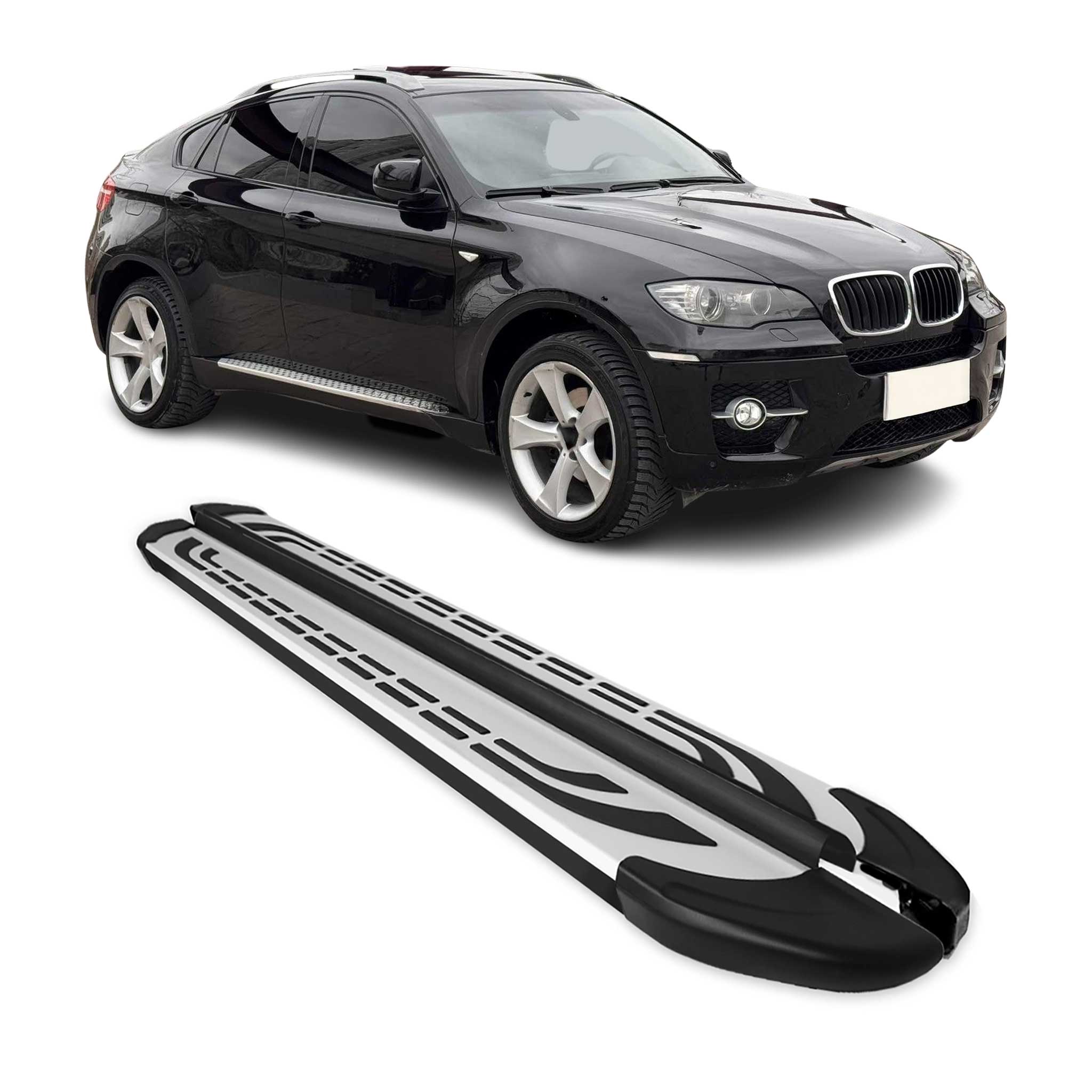 2008-2014 BMW X6 E71 Running Boards Side Steps Silver & Black
