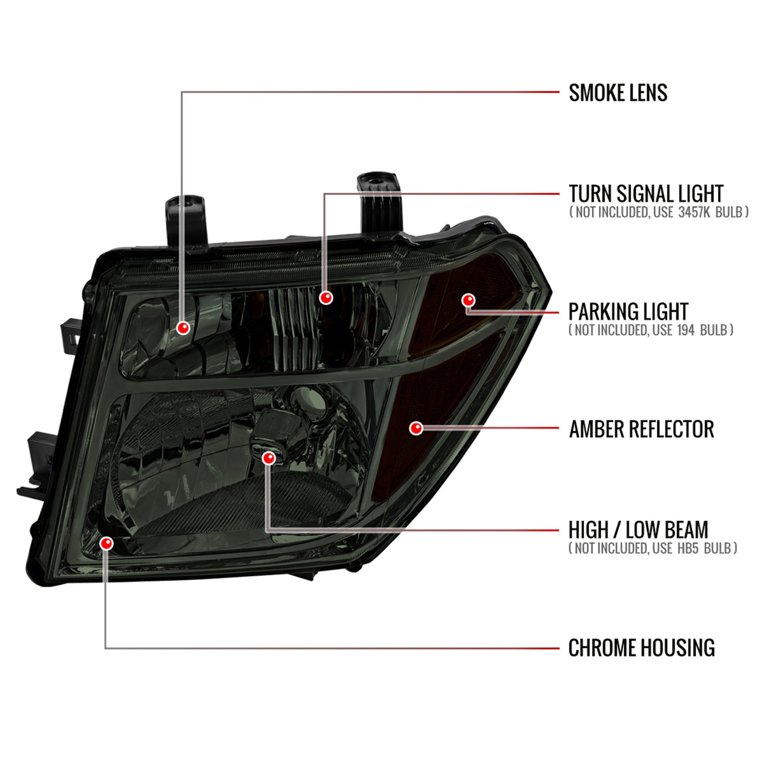 2005-2008 Nissan Frontier/2005-2006 Pathfinder Factory Headlights Chrome/Smoke