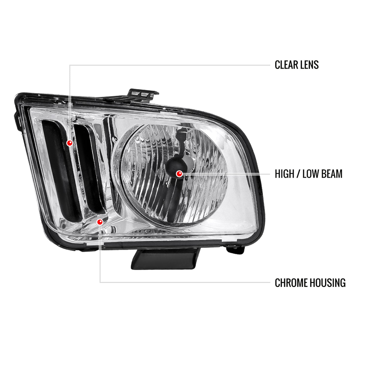 2005-2009 Ford Mustang Factory Style Headlights Chrome Housing/Clear Lens