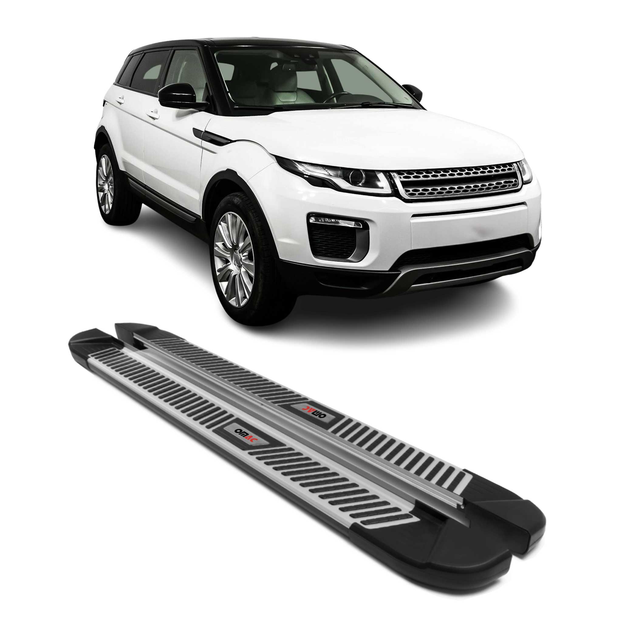 2012-2019 Land Rover Range Rover Evoque Running Boards Side Steps Silver & Black