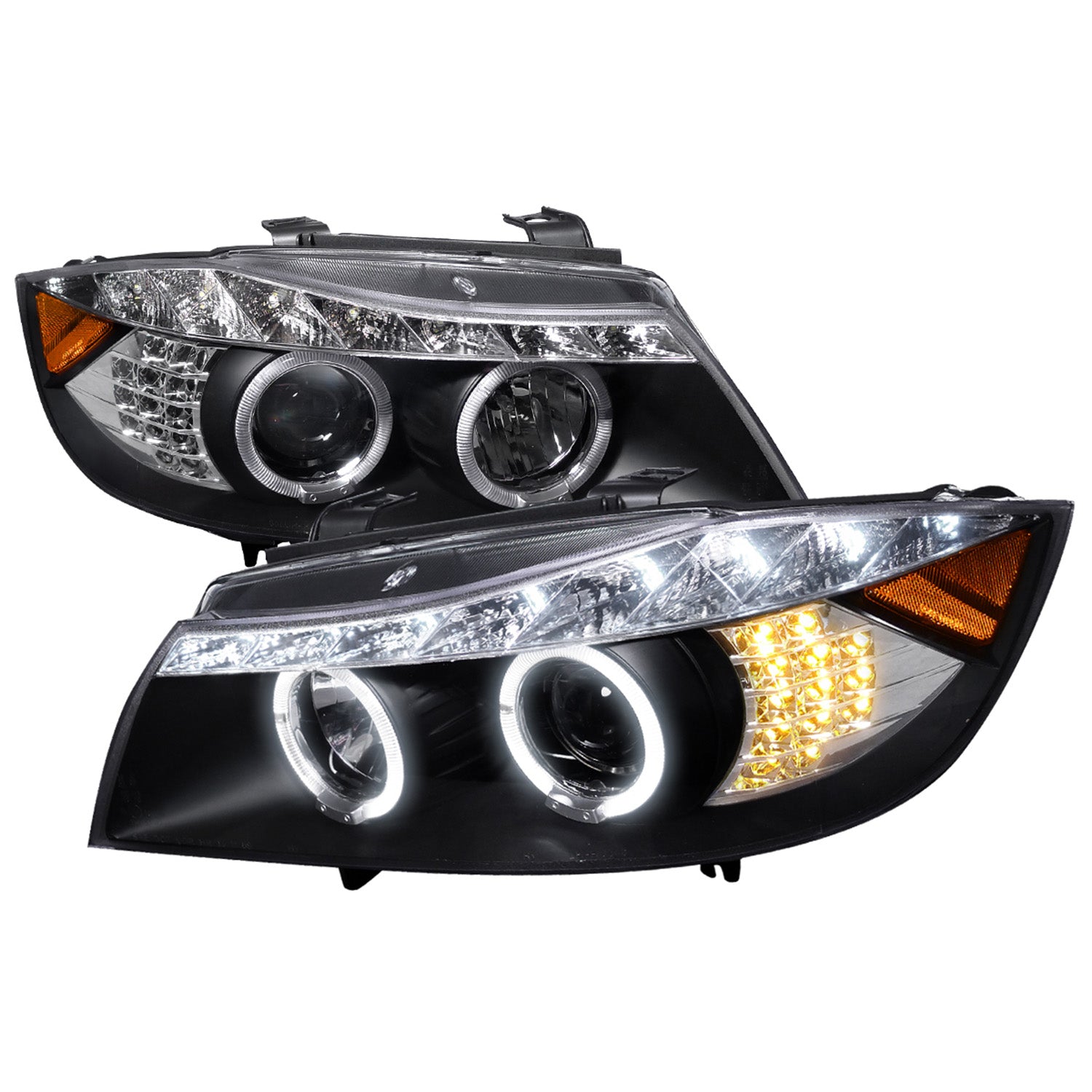2006-2008 BMW E90 3 Series Dual Halo Headlights LED Light& Signal Matte Black