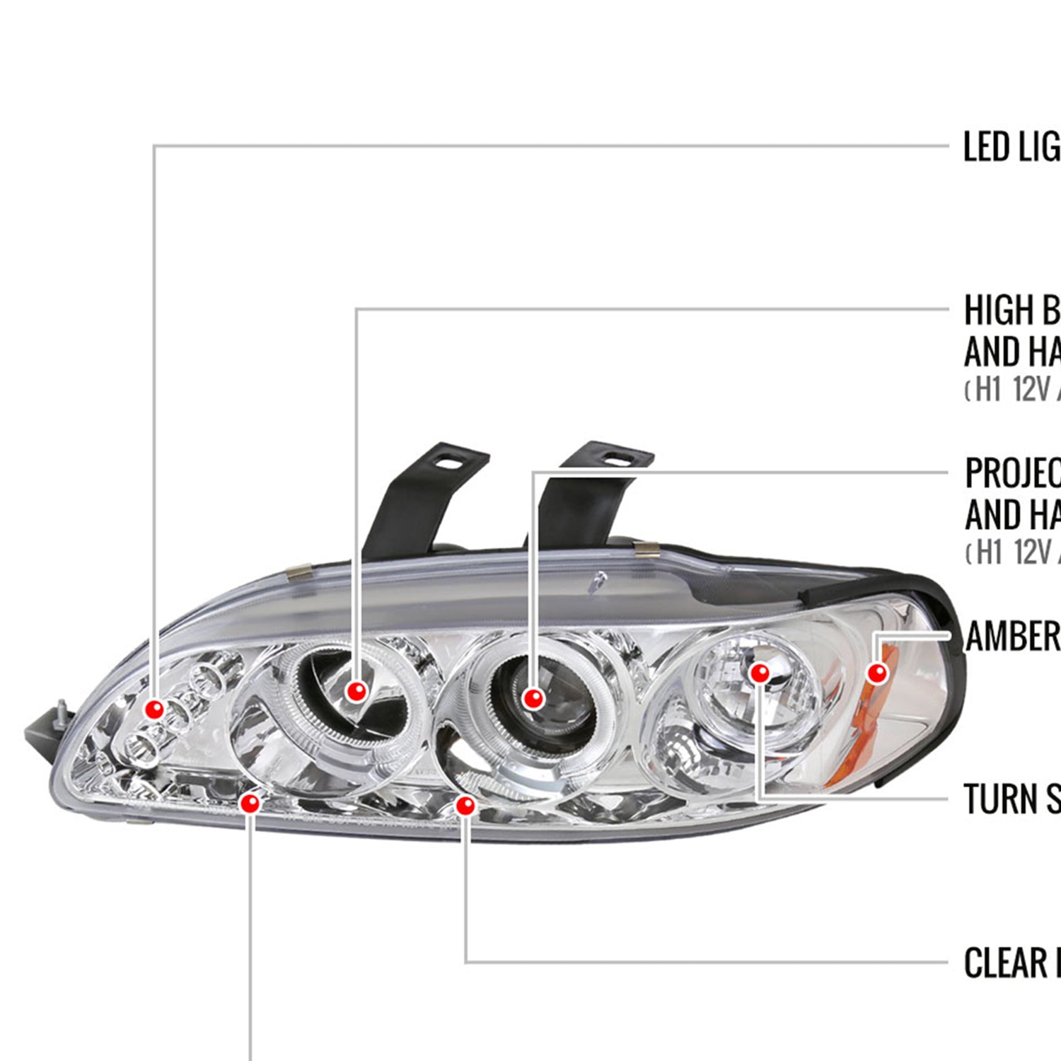 1992-1995 Honda Civic Dual Halo Projector Headlights Chrome/Clear Lens