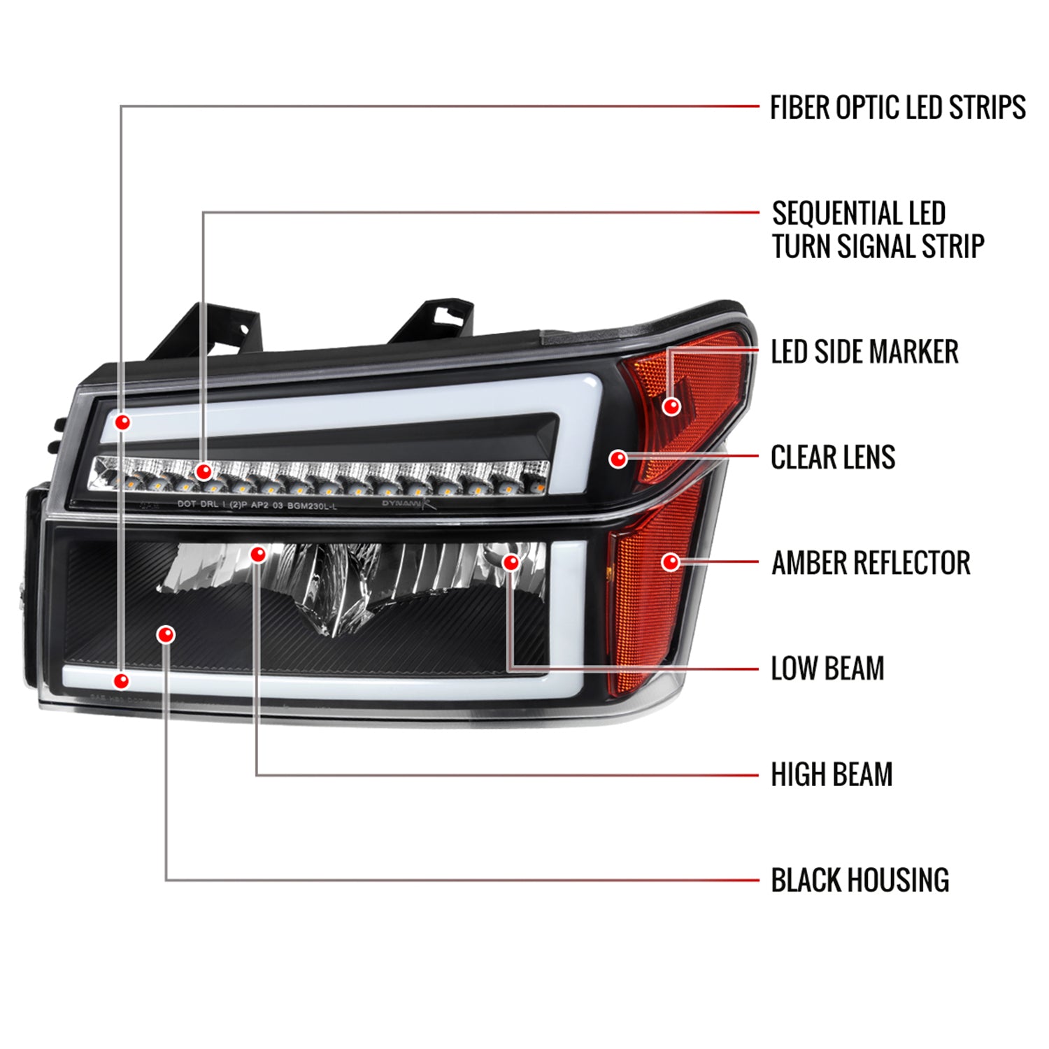 2004-2012 Chevy Colorado/ Canyon/ISUZU I-Series Factory Headlights LED Black