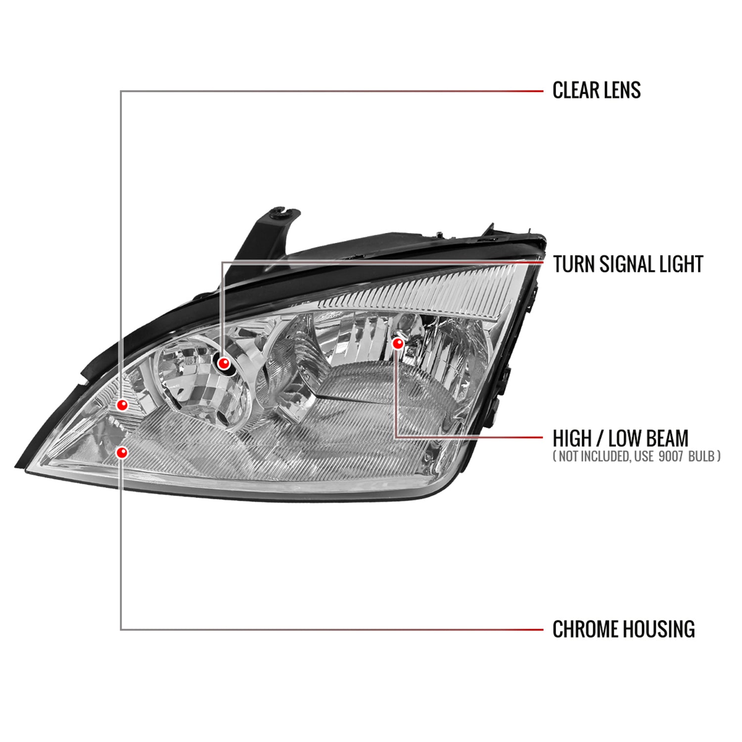 2005-2007 Ford Focus Factory Style Headlights Chrome Housing/Clear Lens